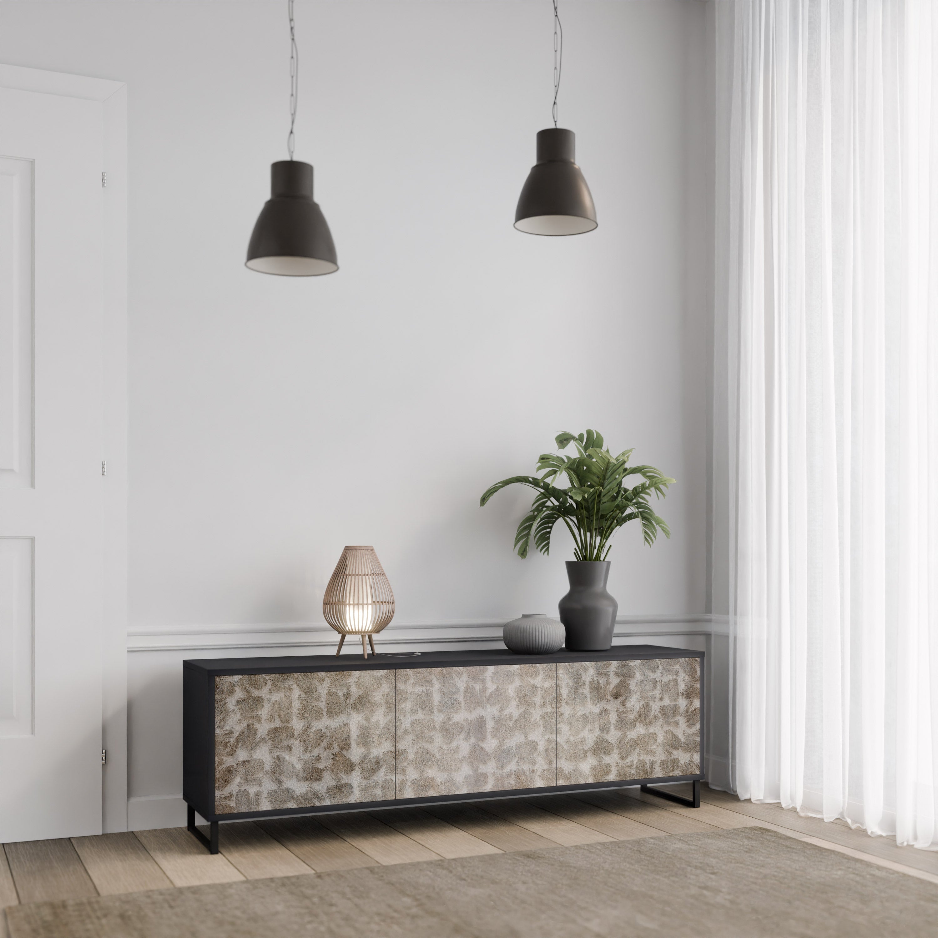 SLIGHTLY BLURRED Móvel de TV com 3 Portas em Acabamento Preto