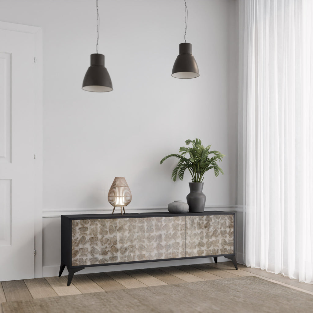 SLIGHTLY BLURRED Móvel de TV com 3 Portas em Acabamento Preto