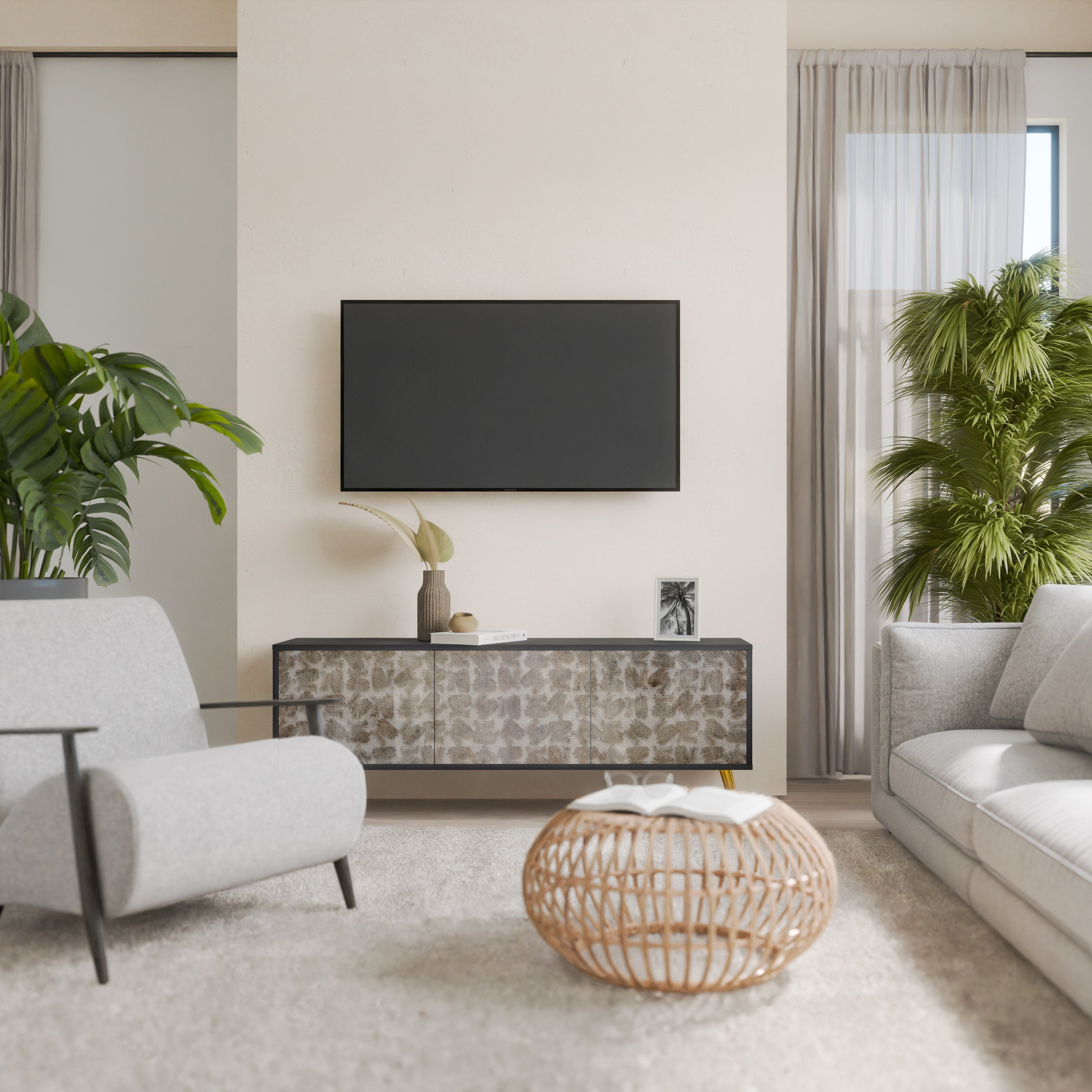 SLIGHTLY BLURRED Móvel de TV com 3 Portas em Acabamento Preto