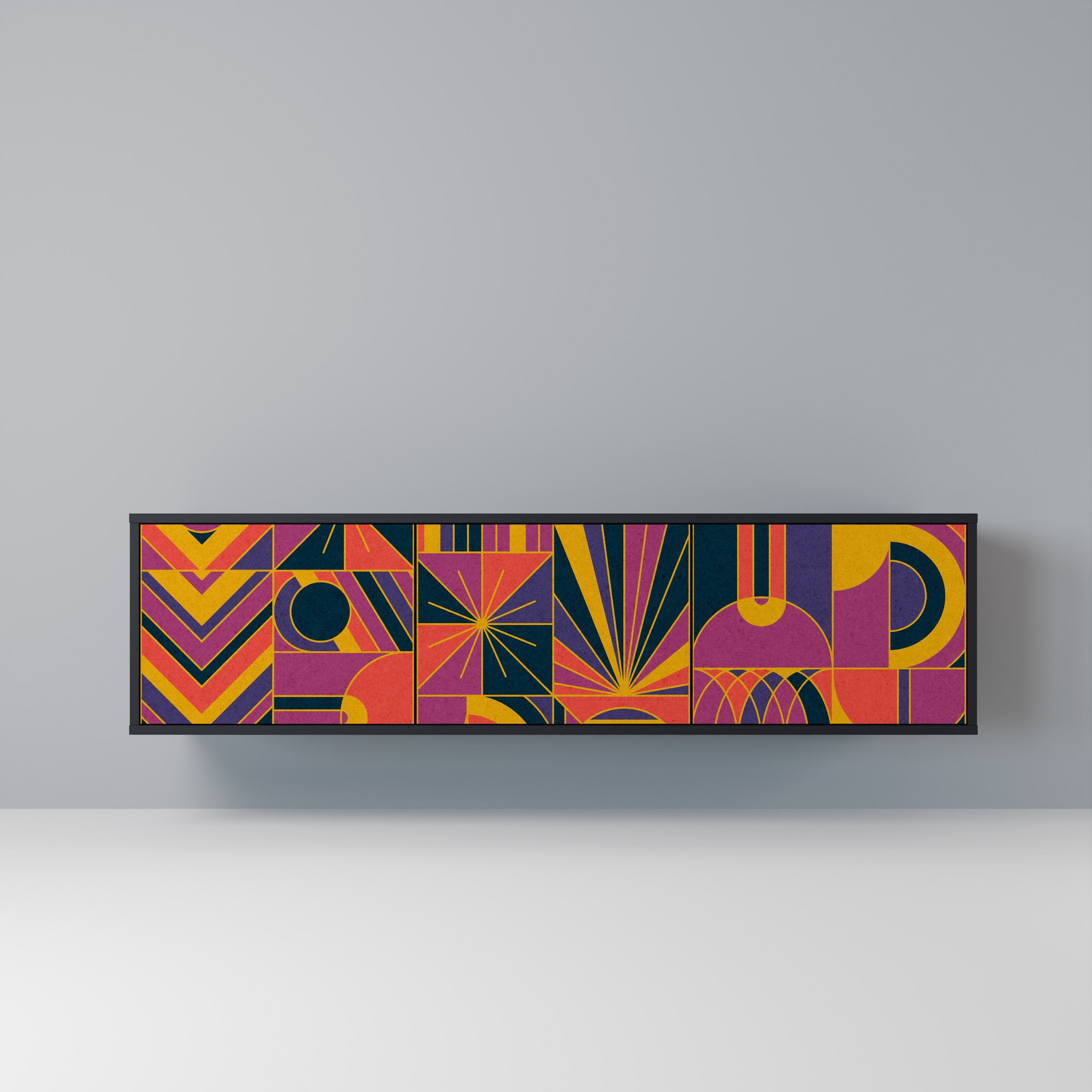 ELECTRIC PATTERNS Móvel de TV com 3 Portas em Acabamento Preto