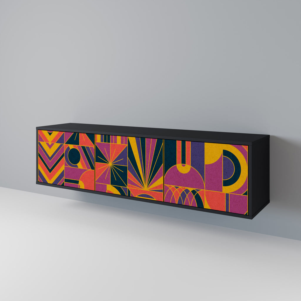 ELECTRIC PATTERNS Móvel de TV com 3 Portas em Acabamento Preto