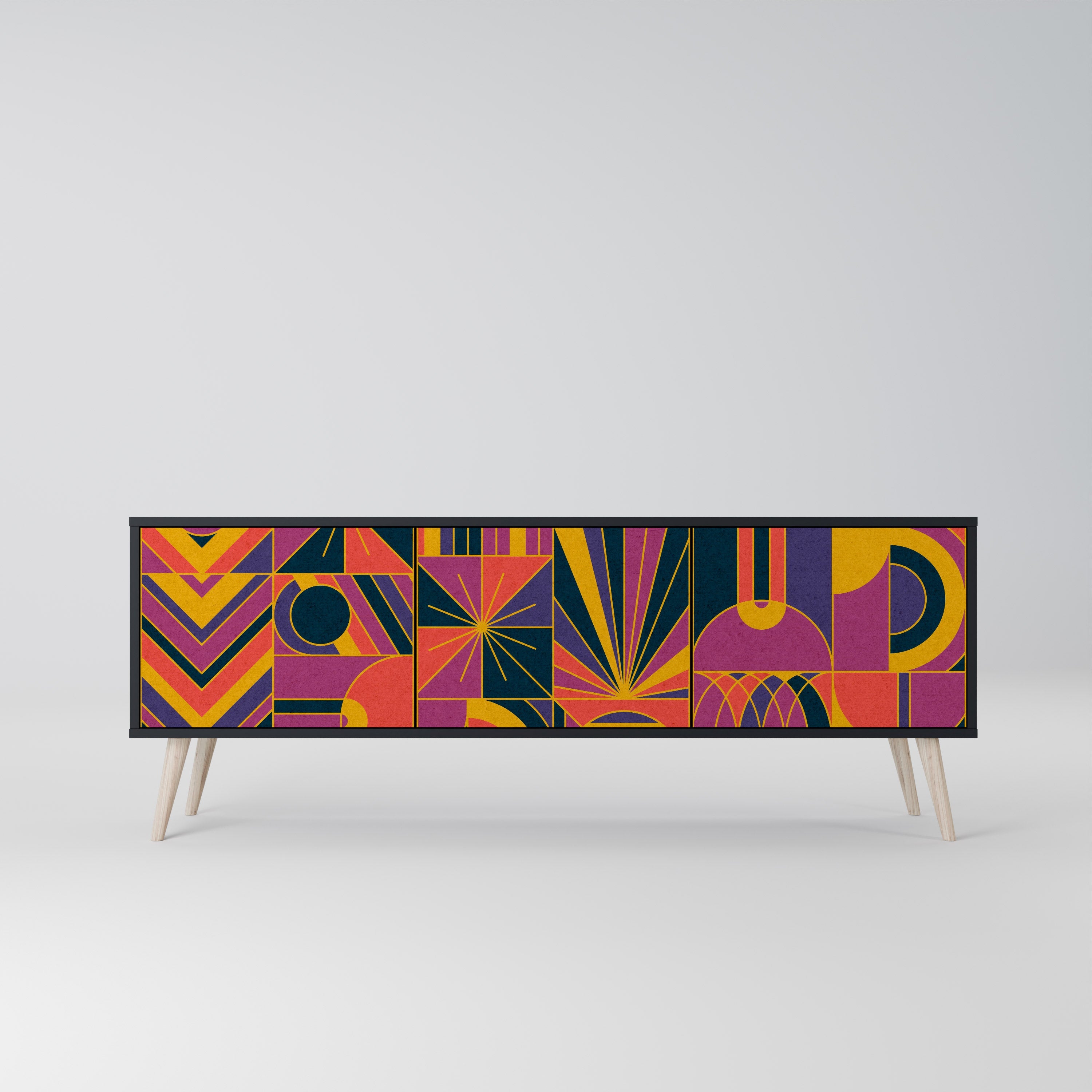 ELECTRIC PATTERNS Móvel de TV com 3 Portas em Acabamento Preto