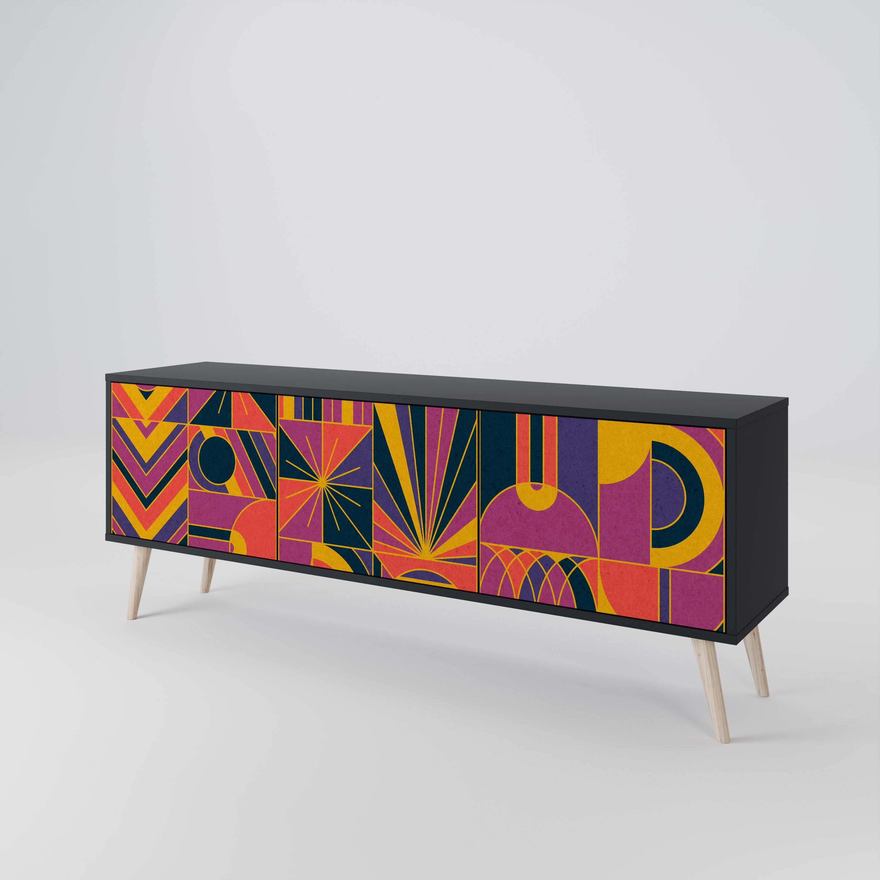 ELECTRIC PATTERNS Móvel de TV com 3 Portas em Acabamento Preto