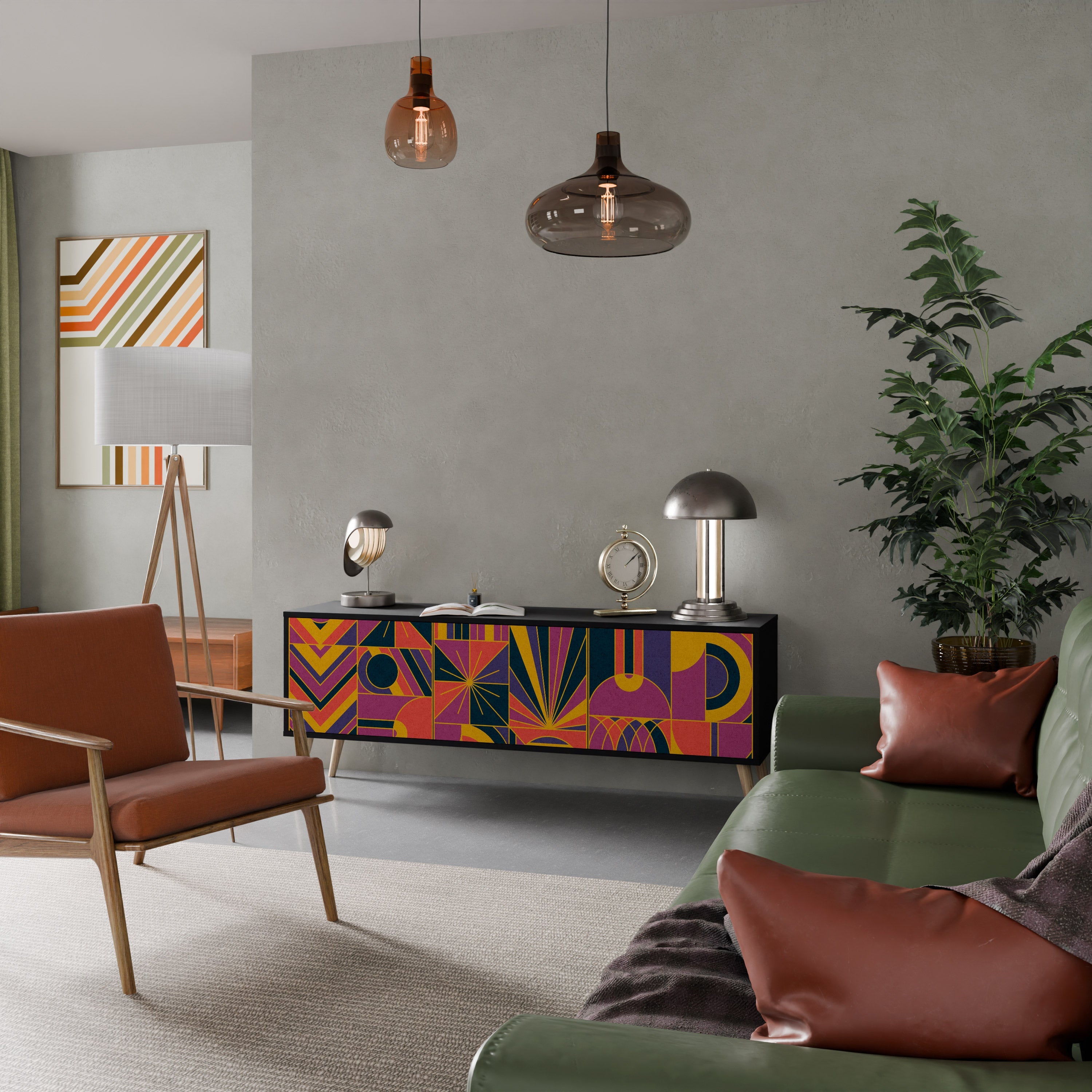 ELECTRIC PATTERNS Móvel de TV com 3 Portas em Acabamento Preto