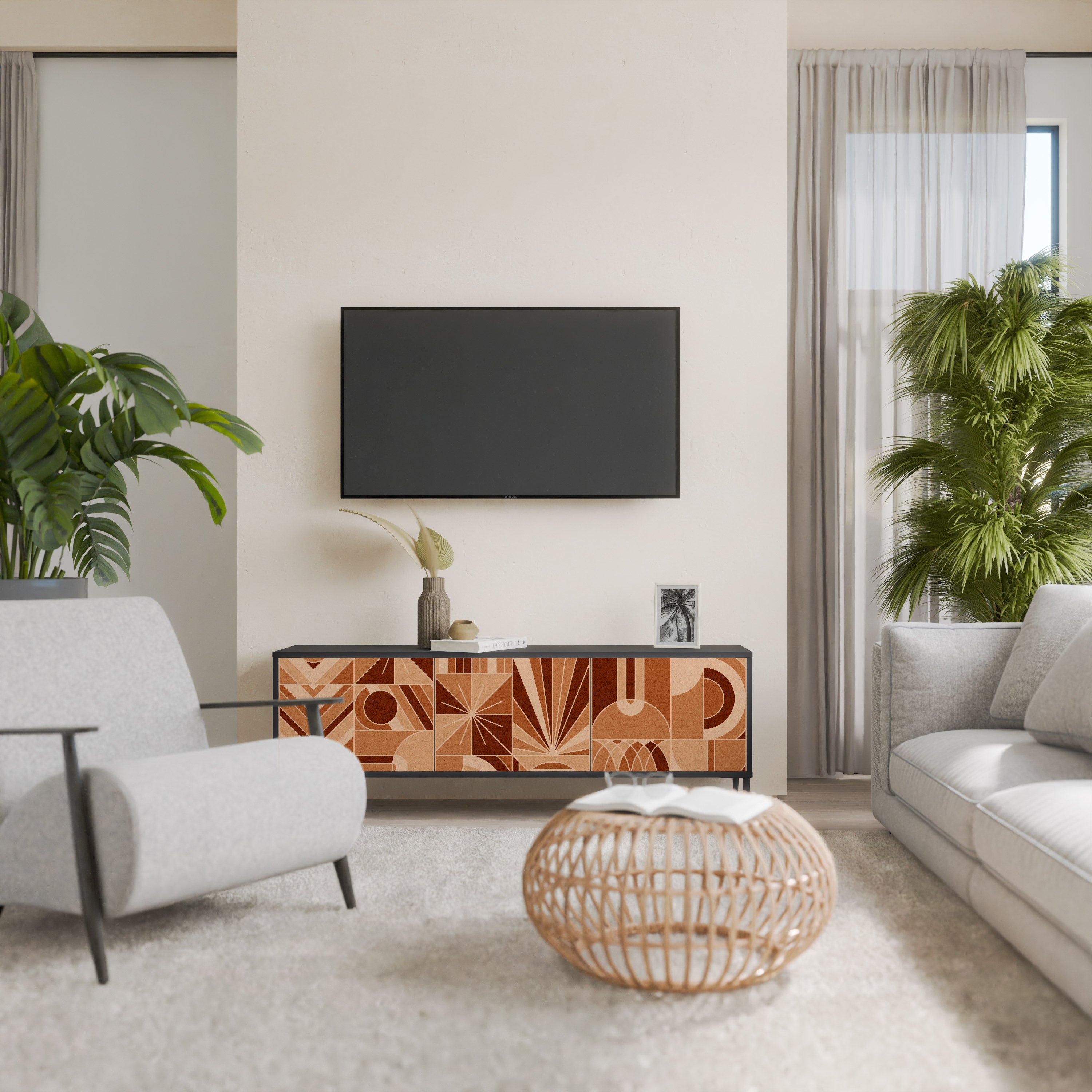 PRISM MOSAIC Móvel de TV com 3 Portas em Acabamento Preto