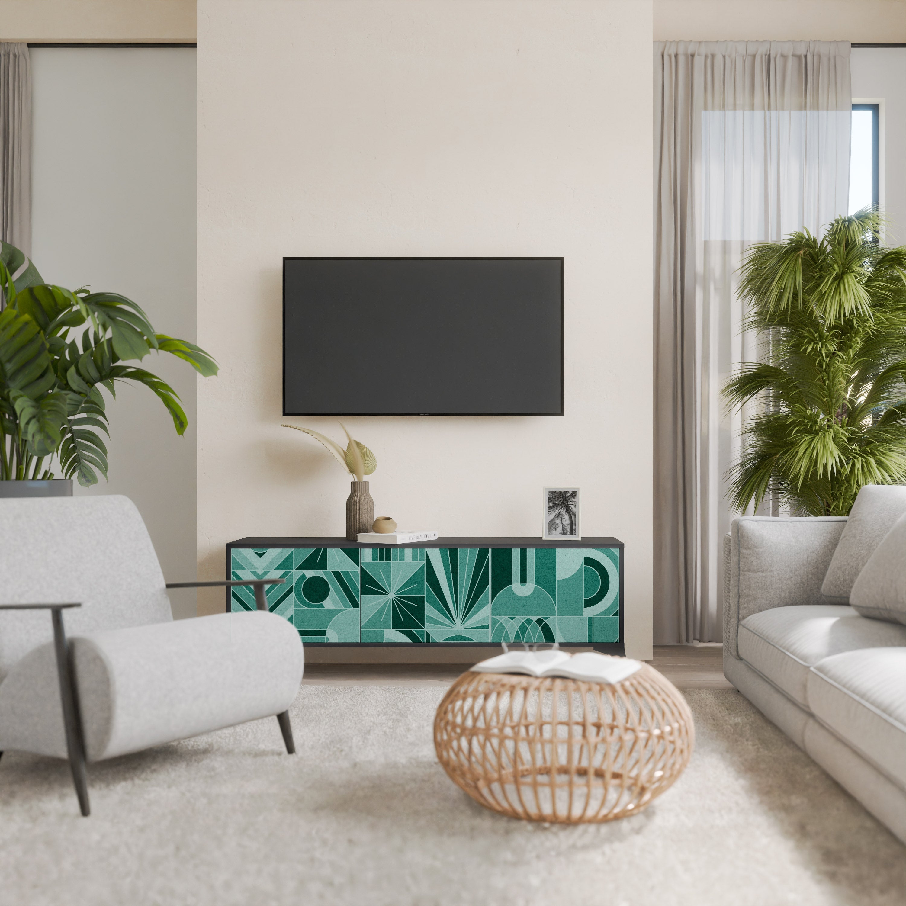 HARMONIC GRID Móvel de TV com 3 Portas em Acabamento Preto