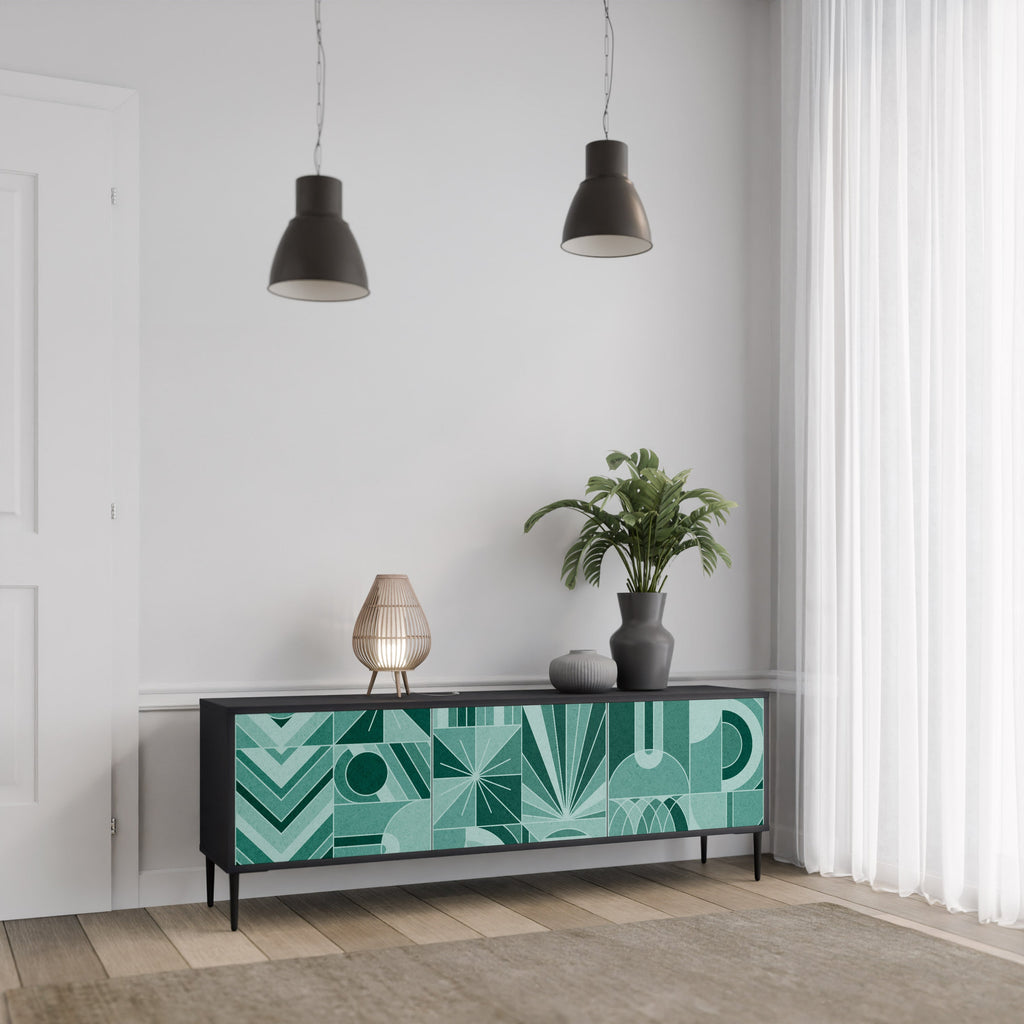 HARMONIC GRID Móvel de TV com 3 Portas em Acabamento Preto