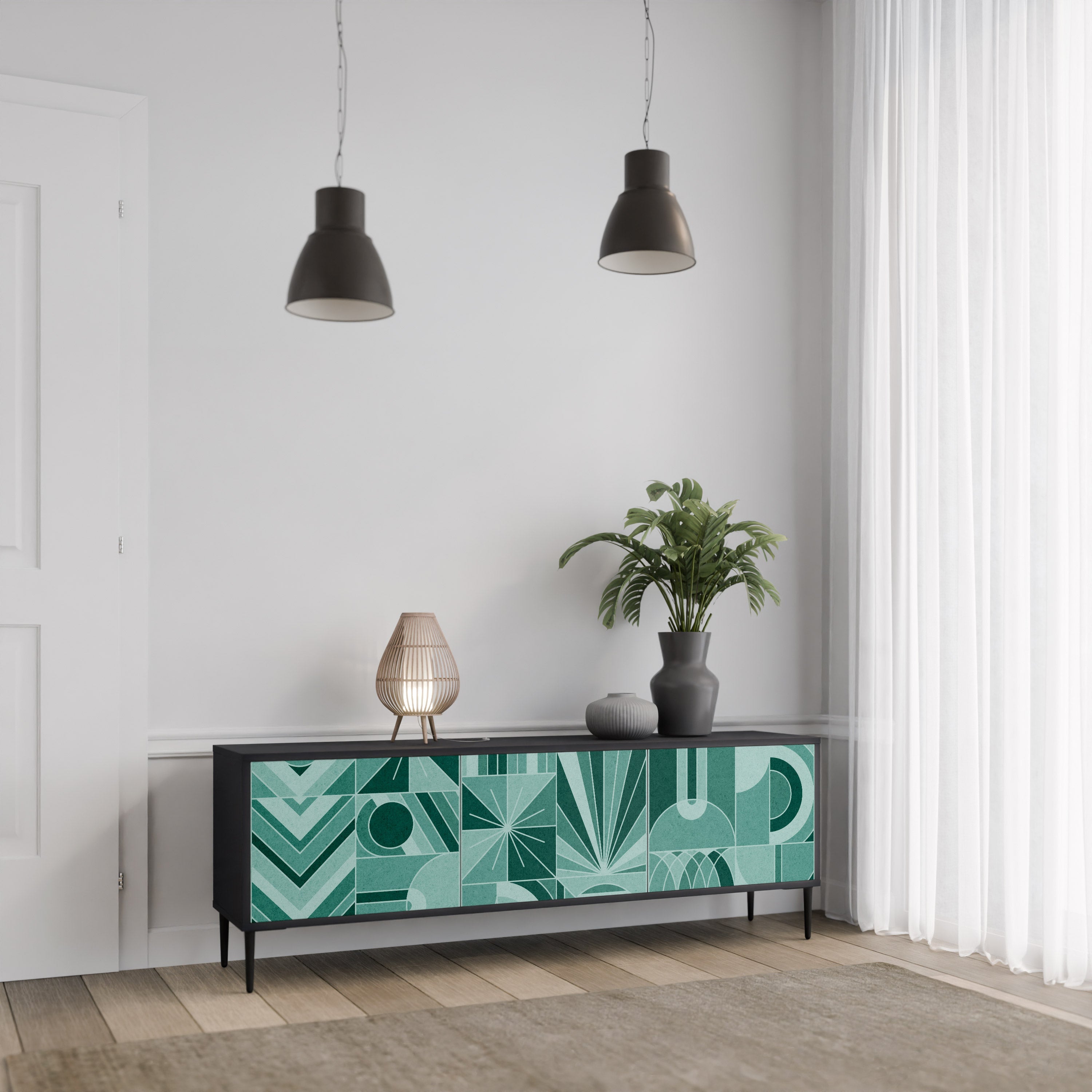 HARMONIC GRID Móvel de TV com 3 Portas em Acabamento Preto