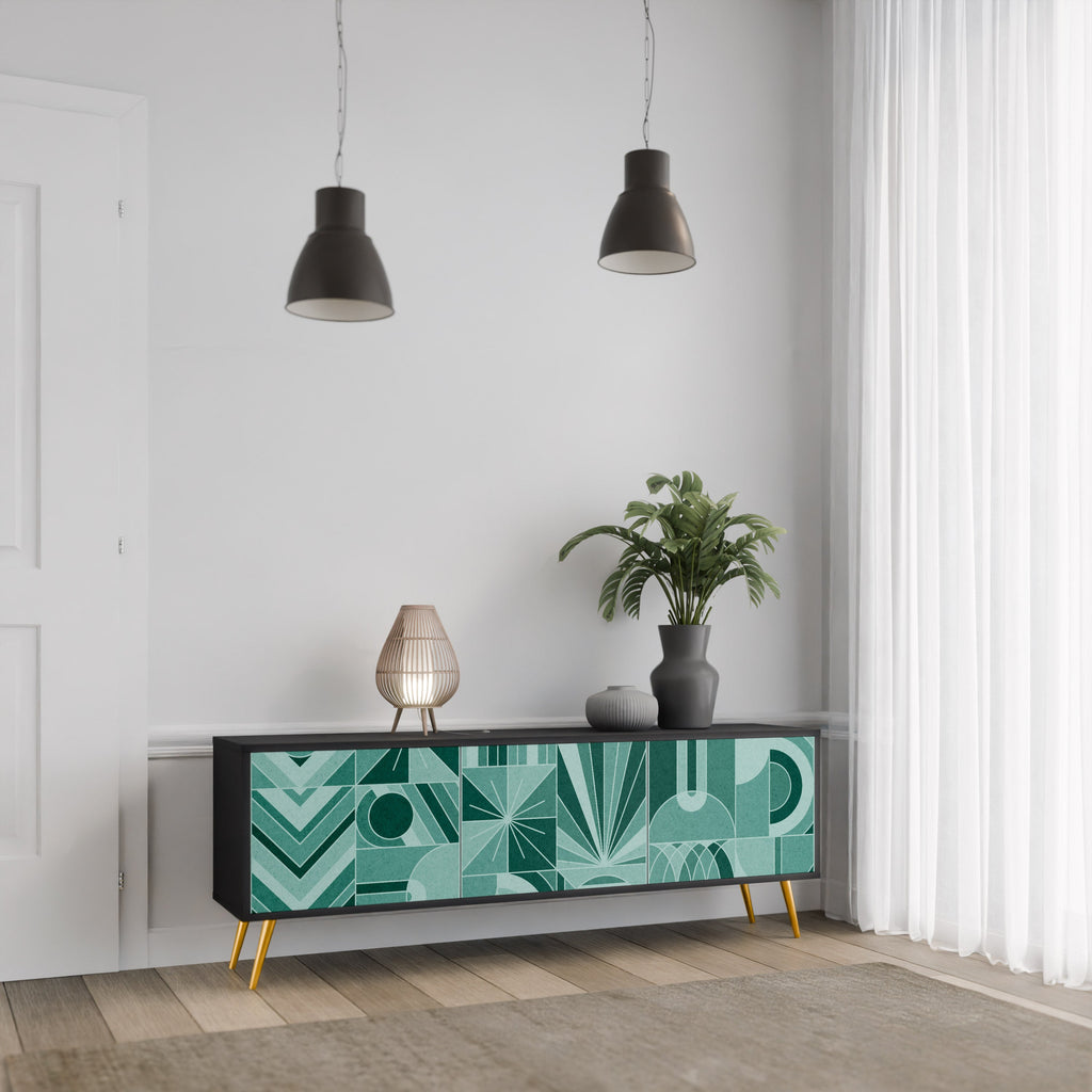 HARMONIC GRID Móvel de TV com 3 Portas em Acabamento Preto