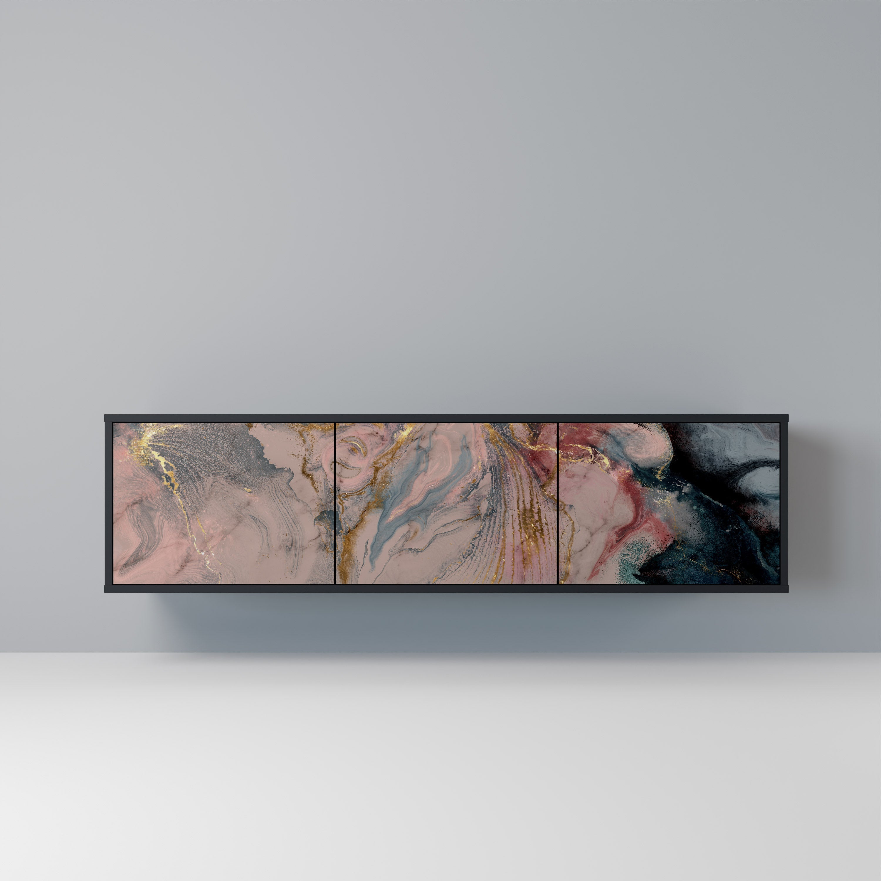 GILDED SWIRLS Móvel de TV com 3 Portas em Acabamento Preto