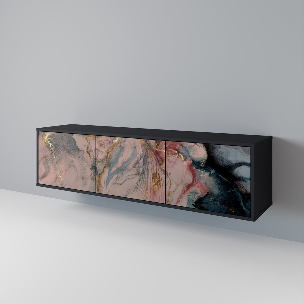 GILDED SWIRLS Móvel de TV com 3 Portas em Acabamento Preto