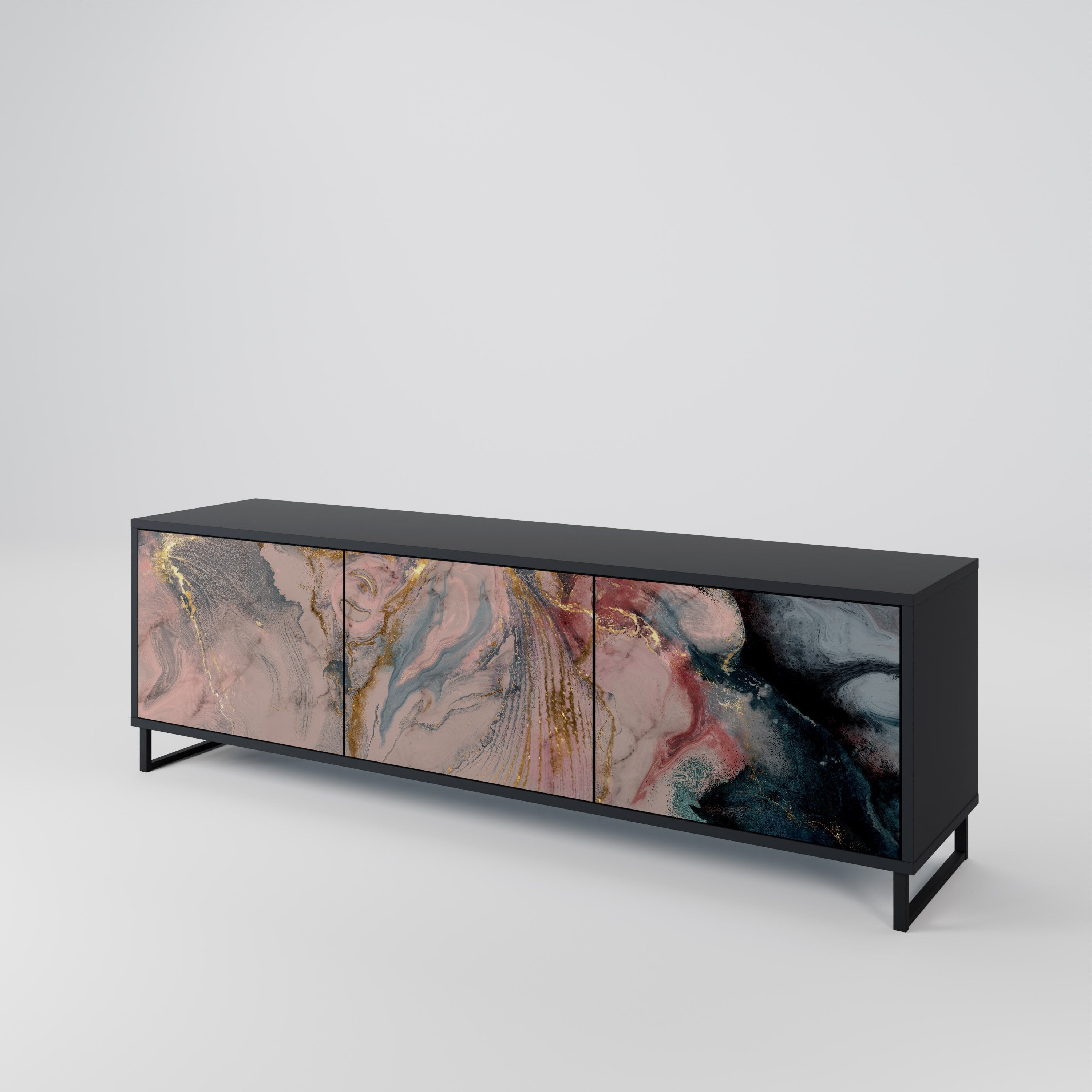 GILDED SWIRLS Móvel de TV com 3 Portas em Acabamento Preto