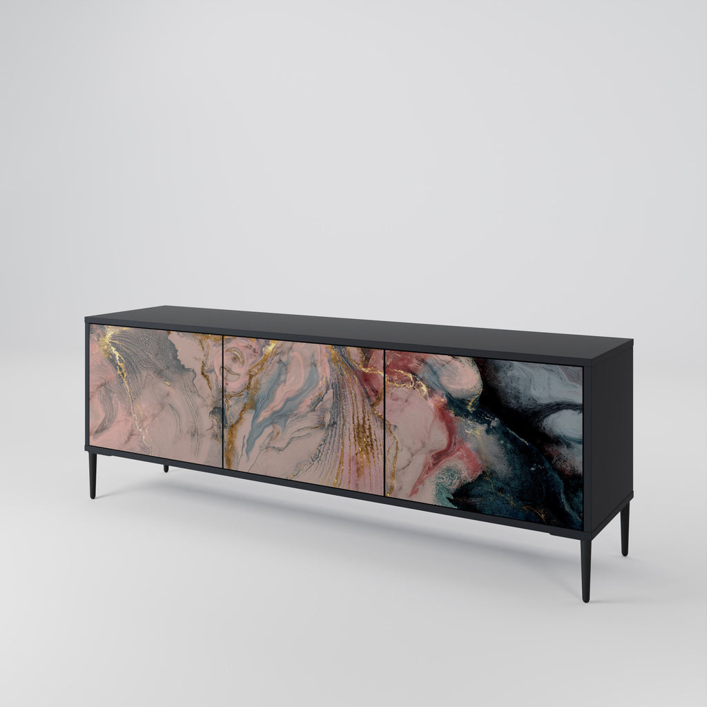 GILDED SWIRLS Móvel de TV com 3 Portas em Acabamento Preto