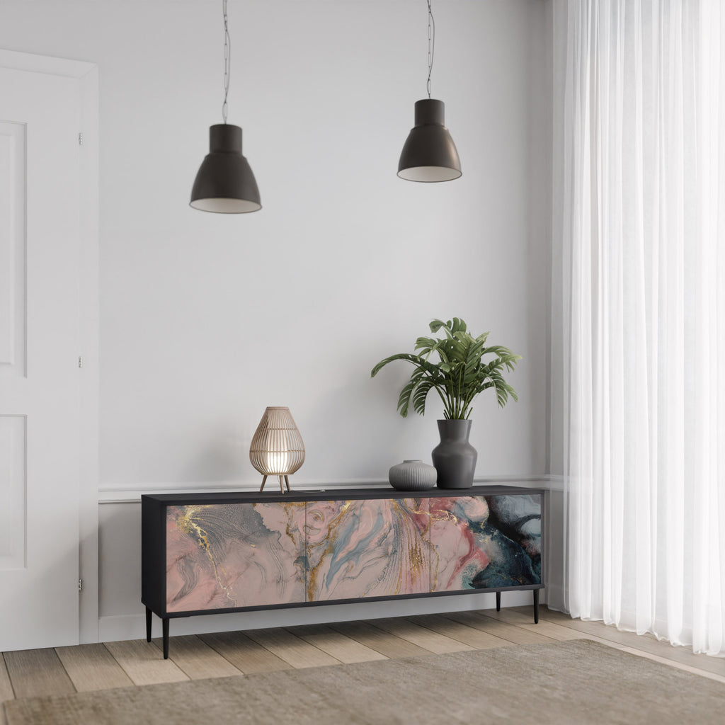 GILDED SWIRLS Móvel de TV com 3 Portas em Acabamento Preto