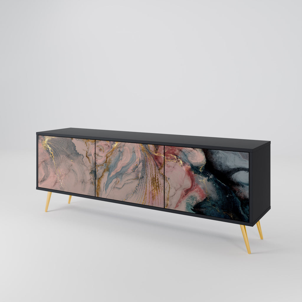 GILDED SWIRLS Móvel de TV com 3 Portas em Acabamento Preto