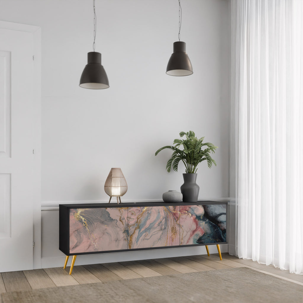 GILDED SWIRLS Móvel de TV com 3 Portas em Acabamento Preto