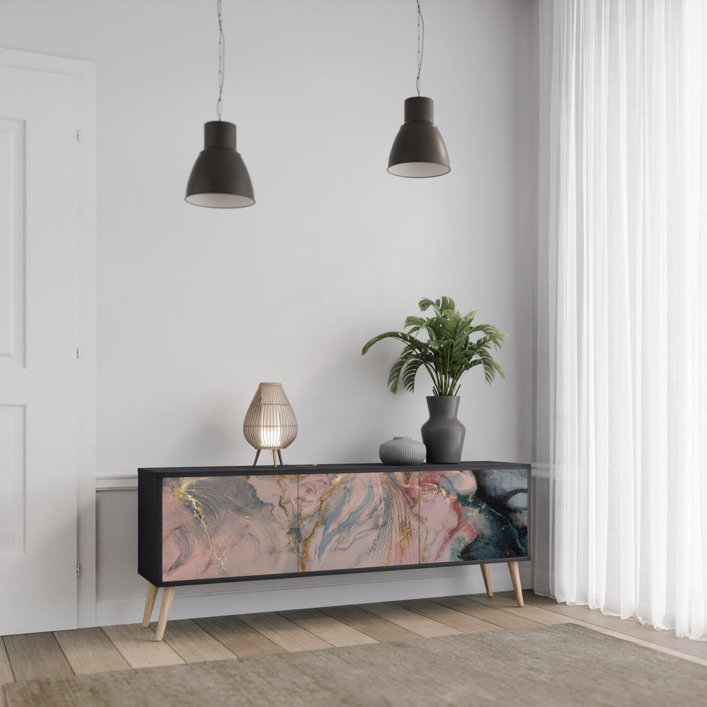 GILDED SWIRLS Móvel de TV com 3 Portas em Acabamento Preto