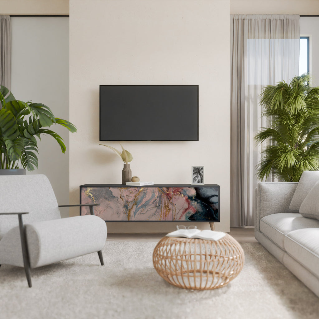 GILDED SWIRLS Móvel de TV com 3 Portas em Acabamento Preto