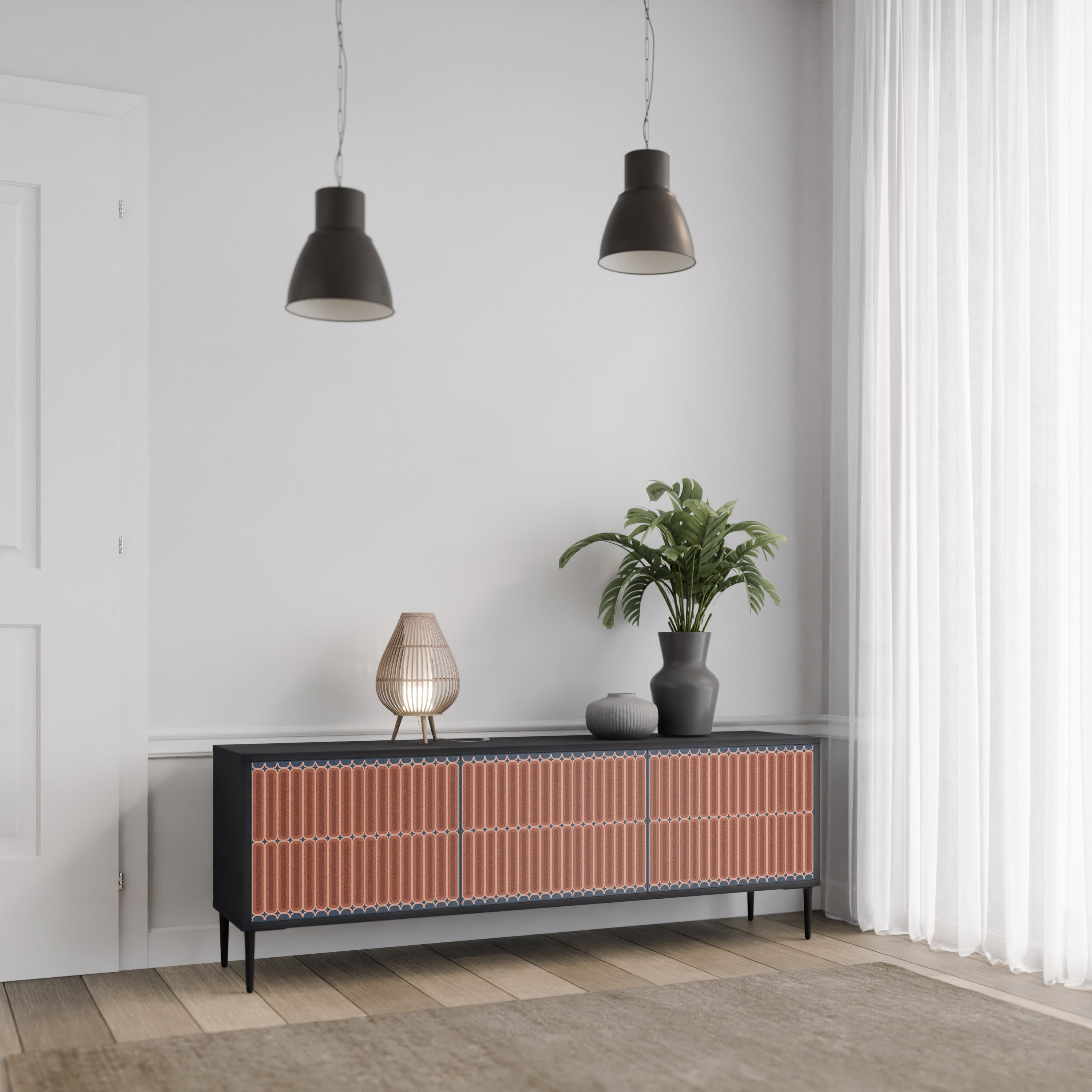 HYPNOTIC GATE Móvel de TV com 3 Portas em Acabamento Preto