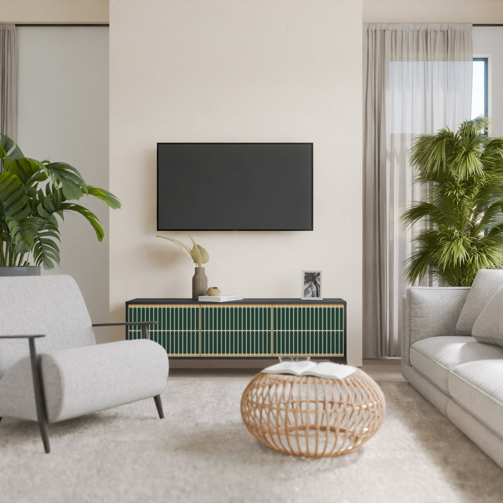 ILUSION GATE Móvel de TV com 3 Portas em Acabamento Preto