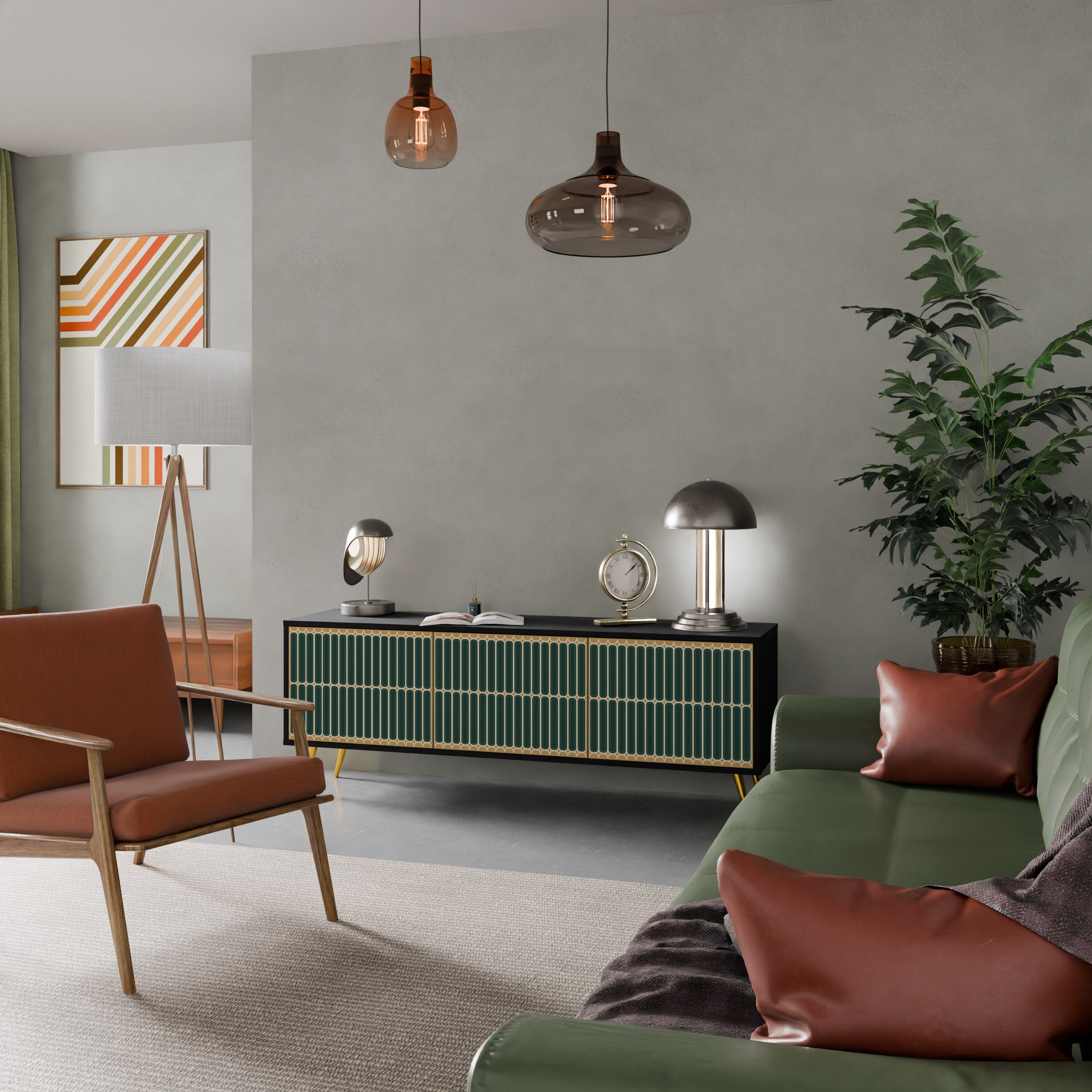 ILUSION GATE Móvel de TV com 3 Portas em Acabamento Preto