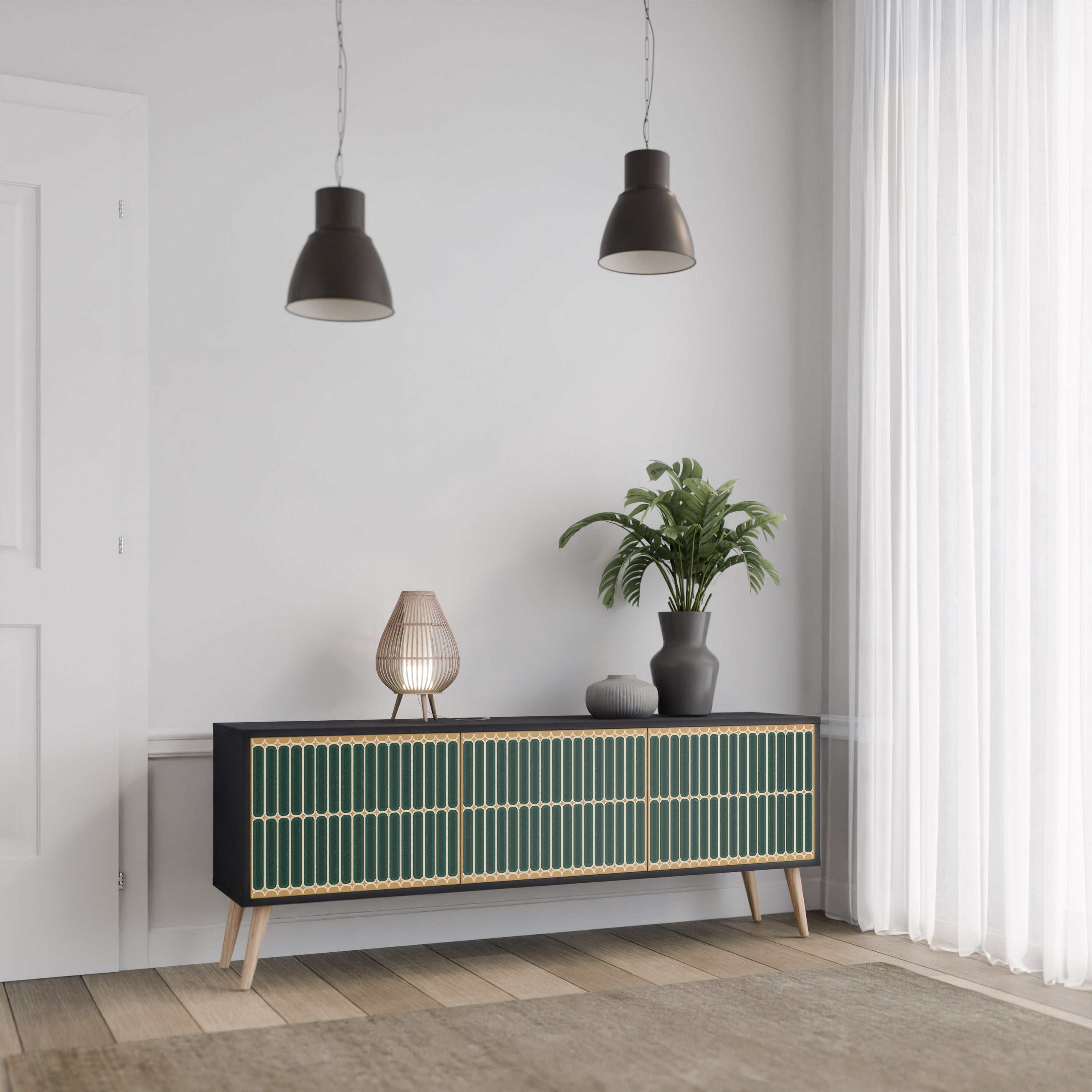 ILUSION GATE Móvel de TV com 3 Portas em Acabamento Preto