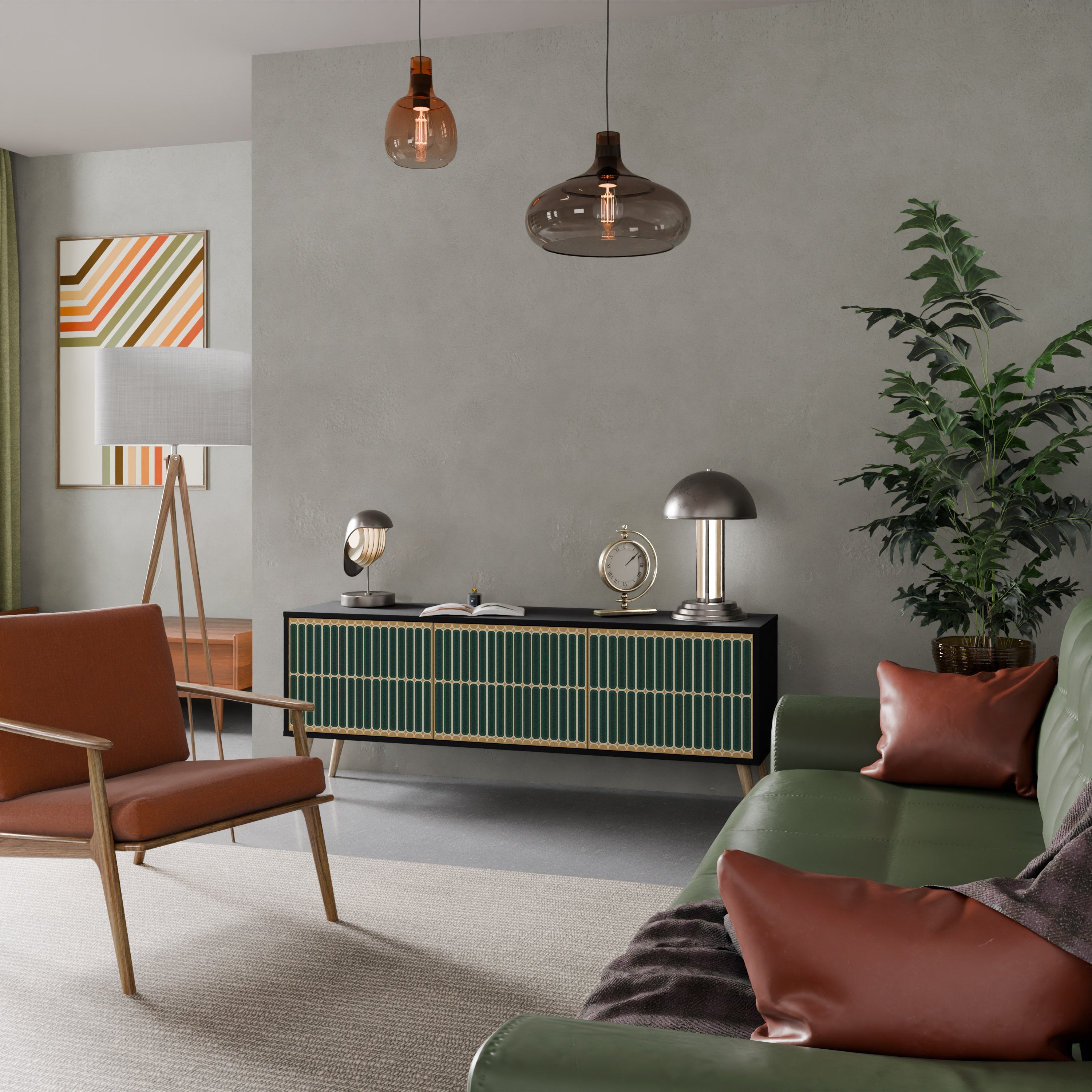 ILUSION GATE Móvel de TV com 3 Portas em Acabamento Preto