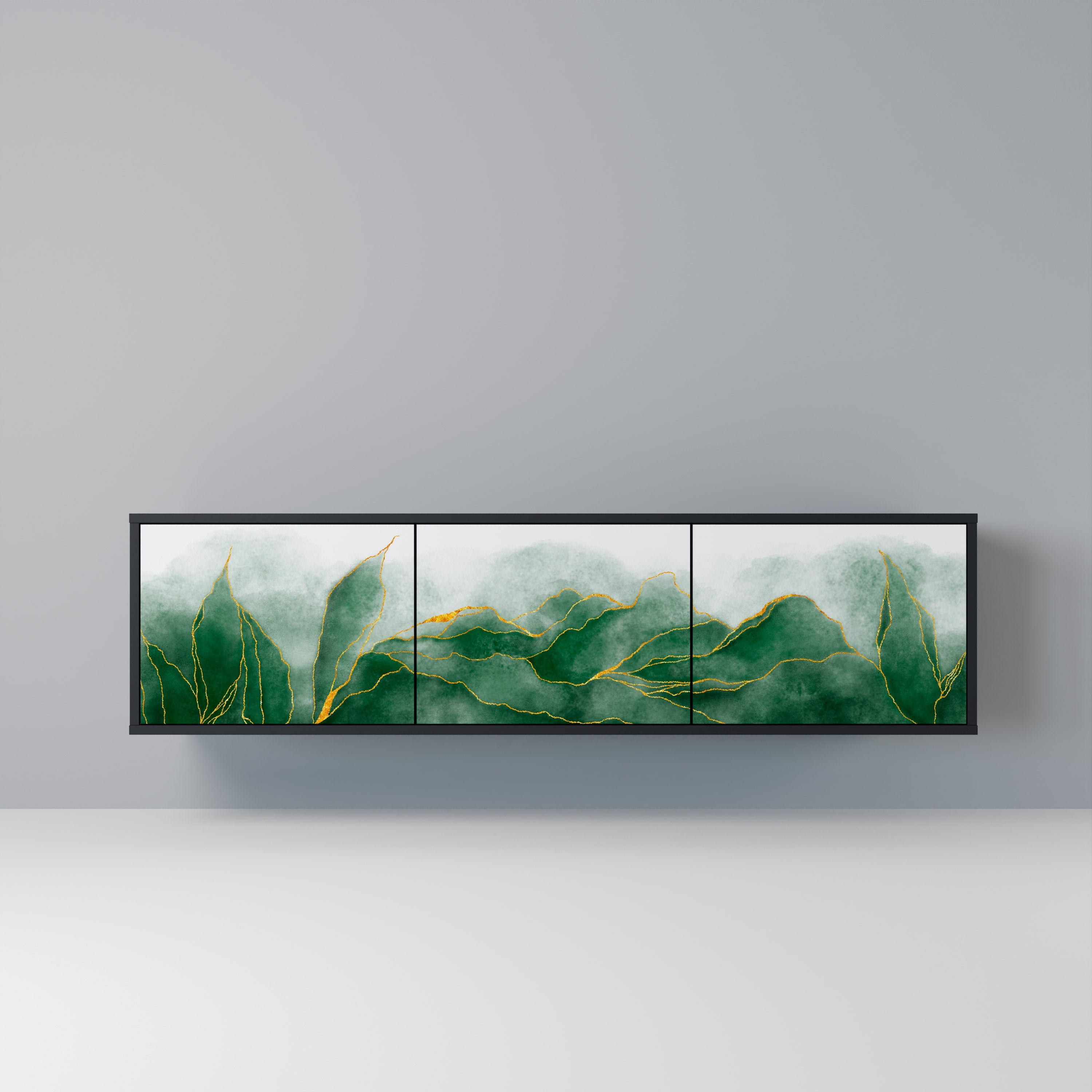 EXPENSIVE NATURE Móvel de TV com 3 Portas em Acabamento Preto