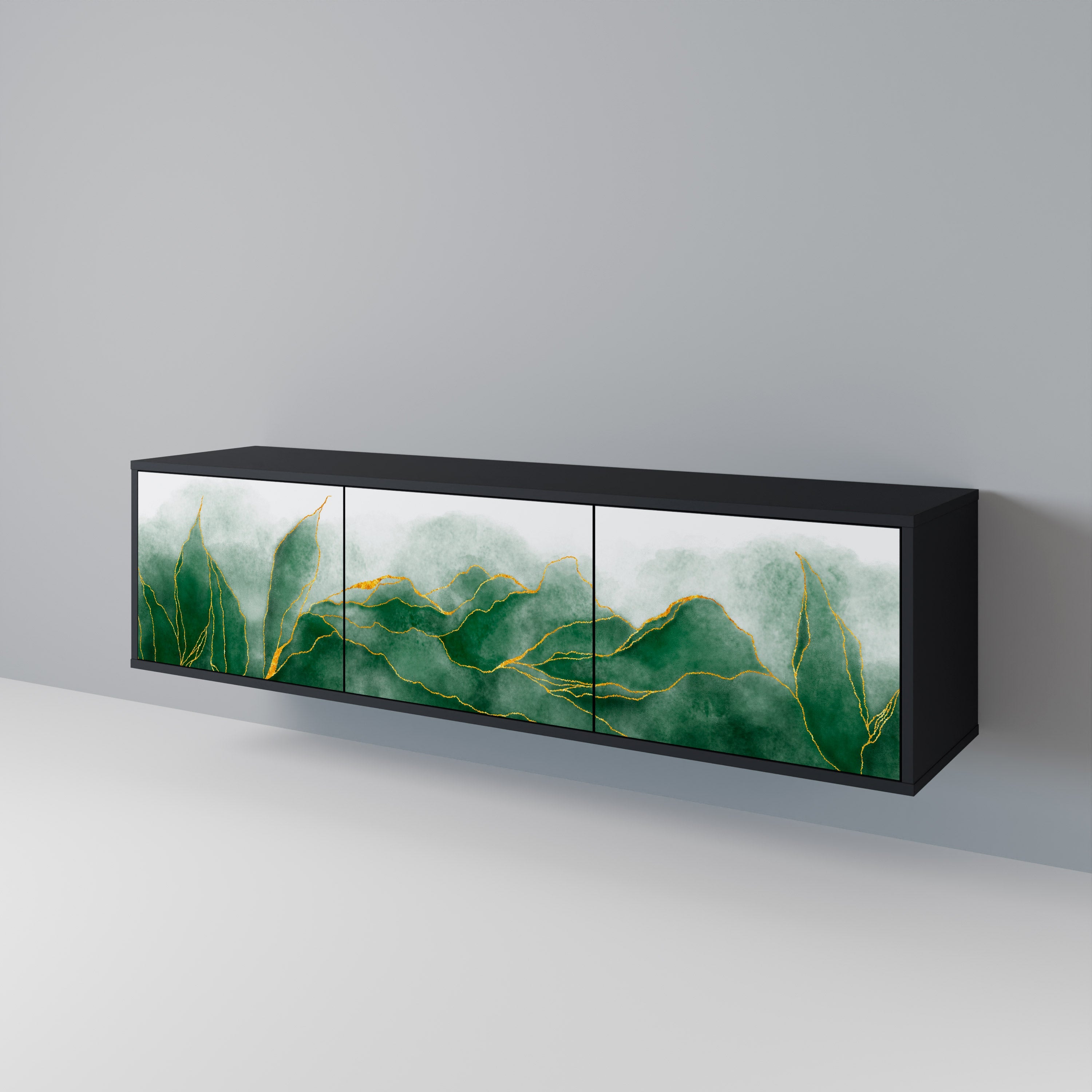 EXPENSIVE NATURE Móvel de TV com 3 Portas em Acabamento Preto