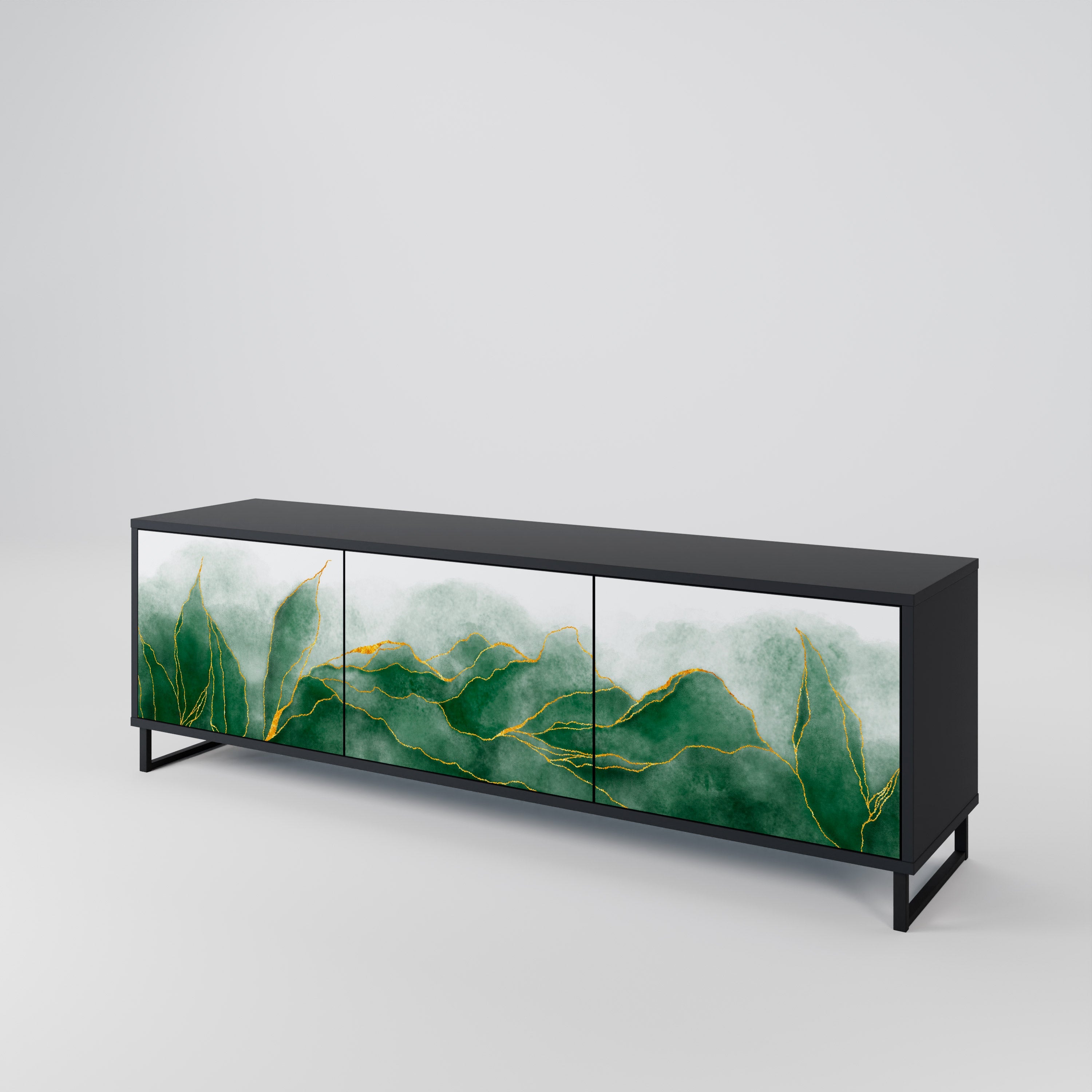 EXPENSIVE NATURE Móvel de TV com 3 Portas em Acabamento Preto