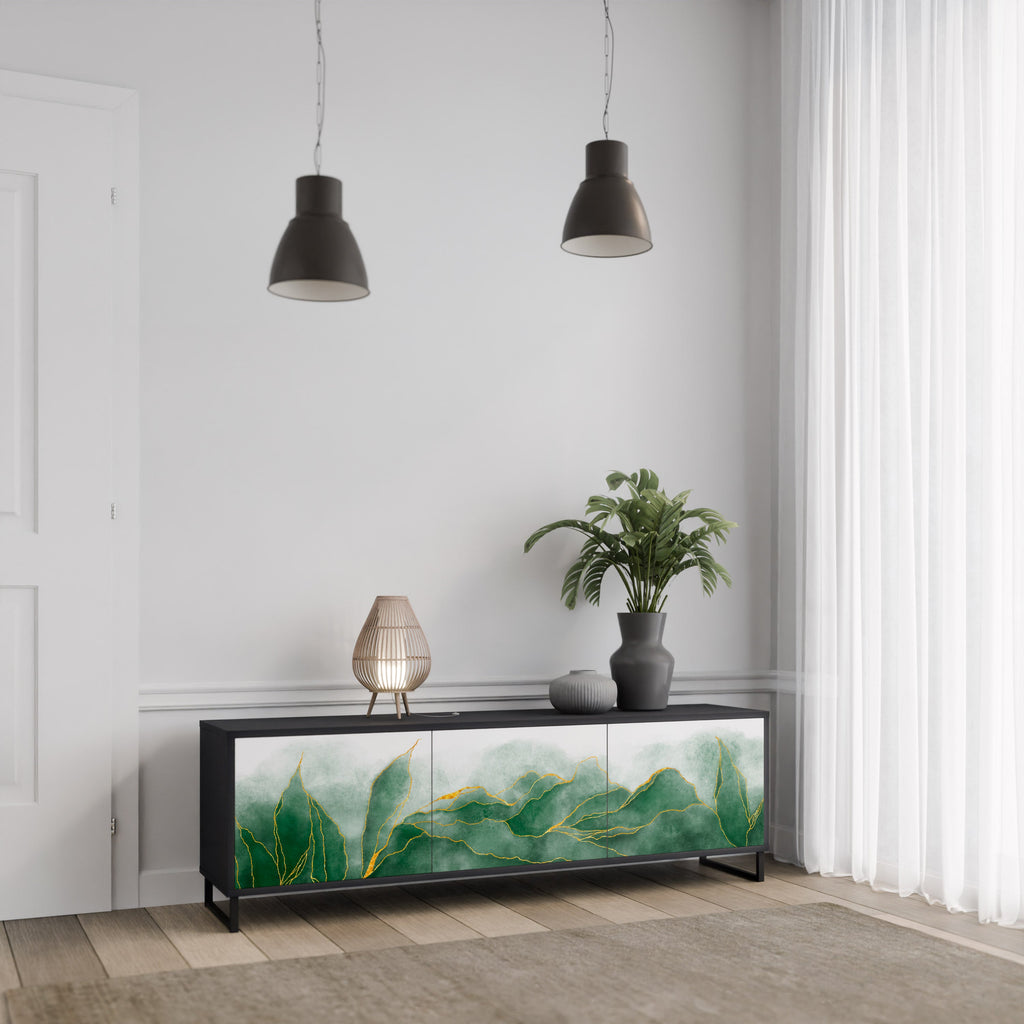 EXPENSIVE NATURE Móvel de TV com 3 Portas em Acabamento Preto