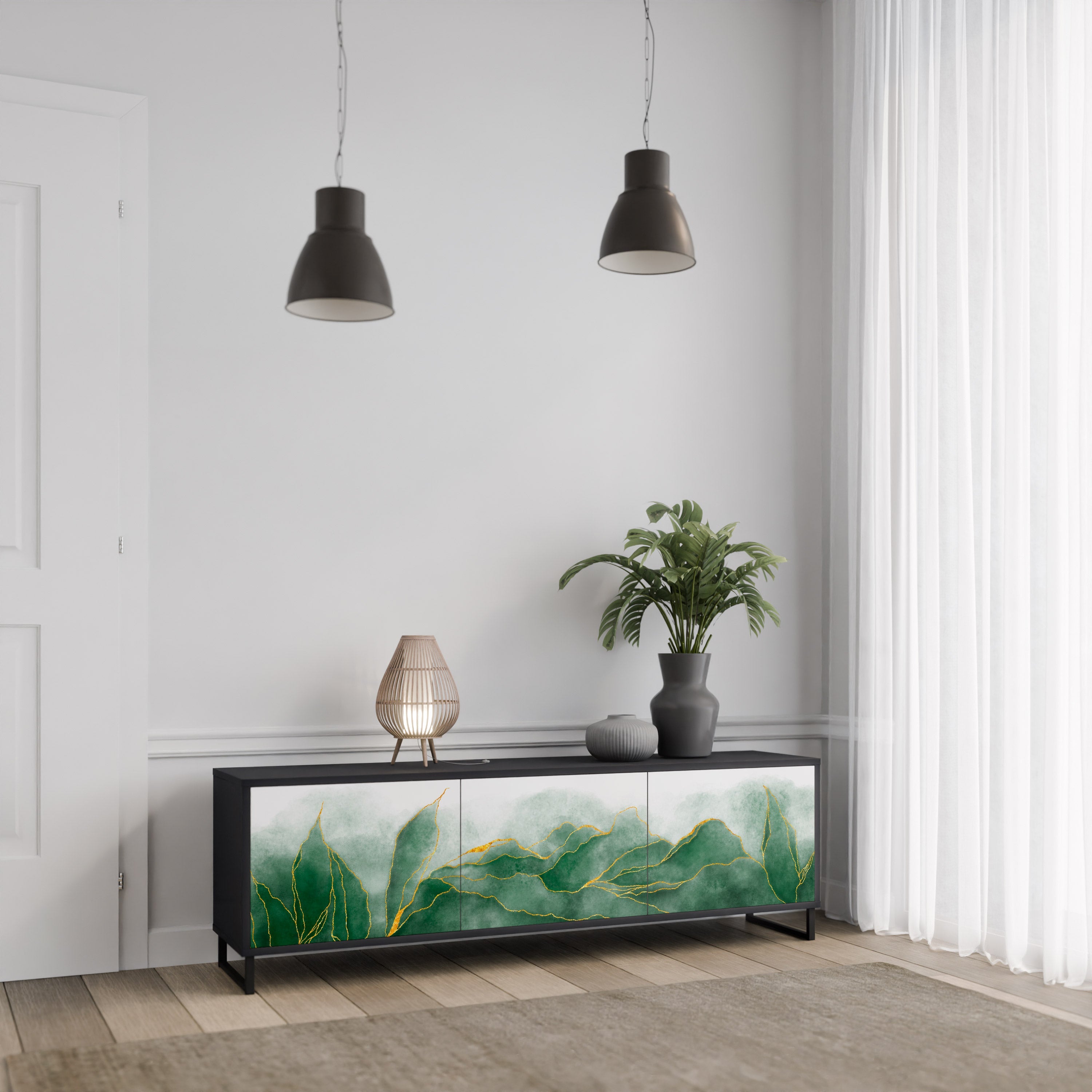 EXPENSIVE NATURE Móvel de TV com 3 Portas em Acabamento Preto