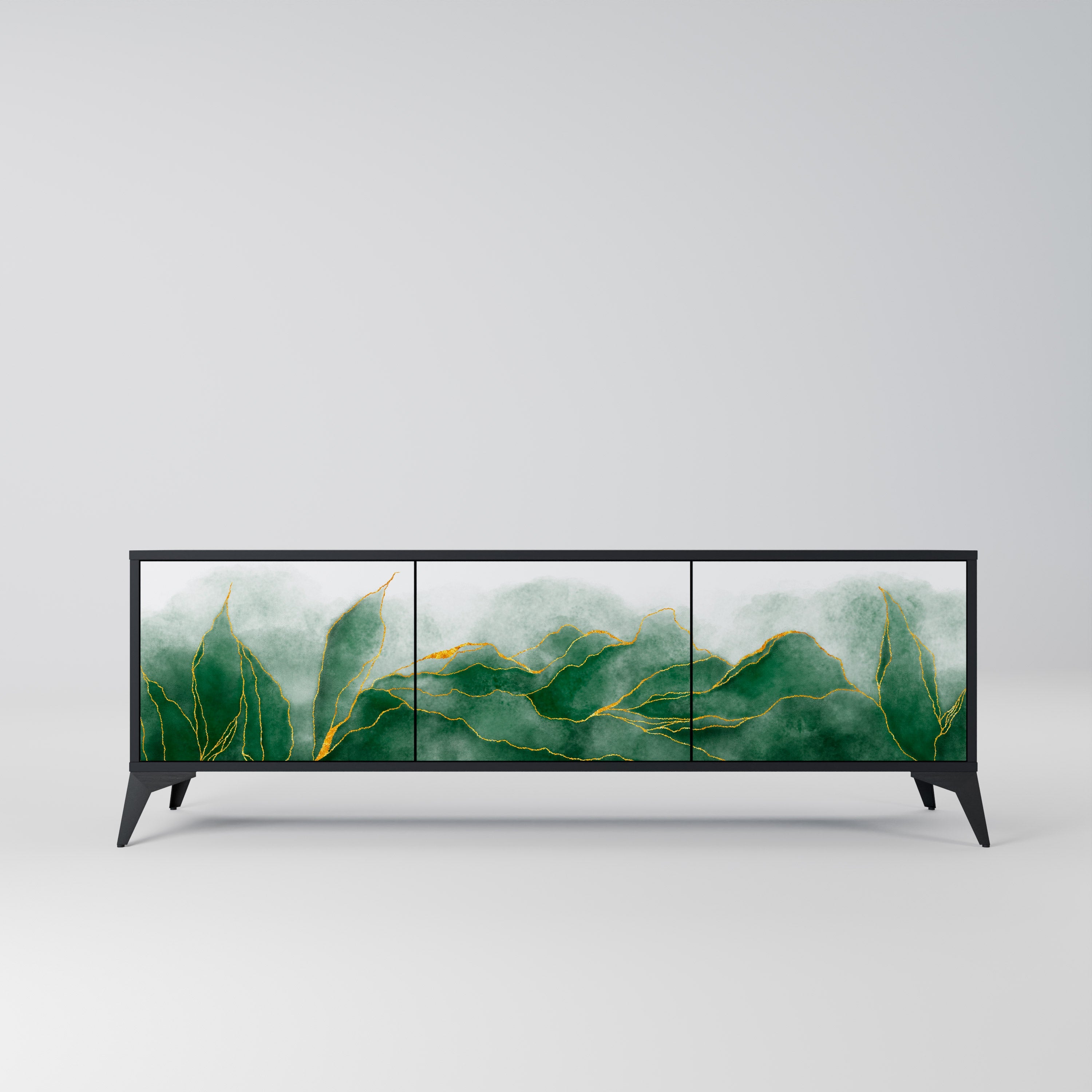 EXPENSIVE NATURE Móvel de TV com 3 Portas em Acabamento Preto