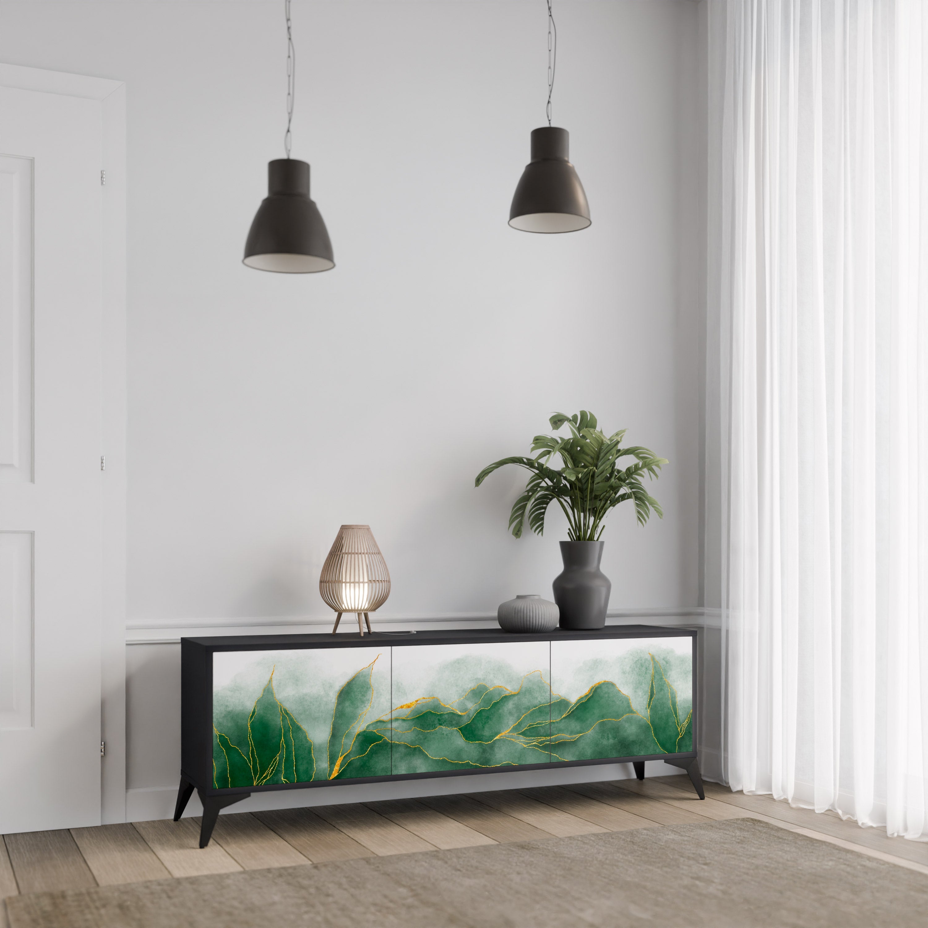 EXPENSIVE NATURE Móvel de TV com 3 Portas em Acabamento Preto