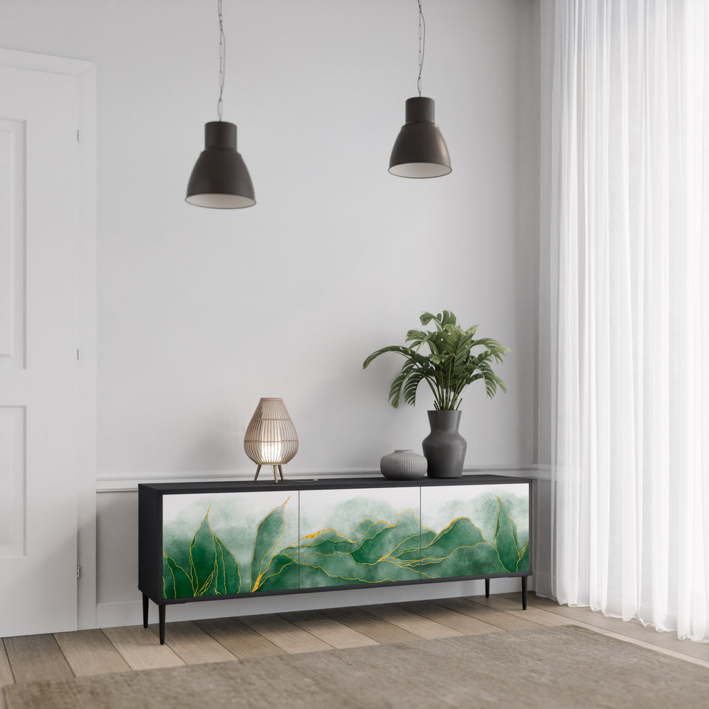 EXPENSIVE NATURE Móvel de TV com 3 Portas em Acabamento Preto