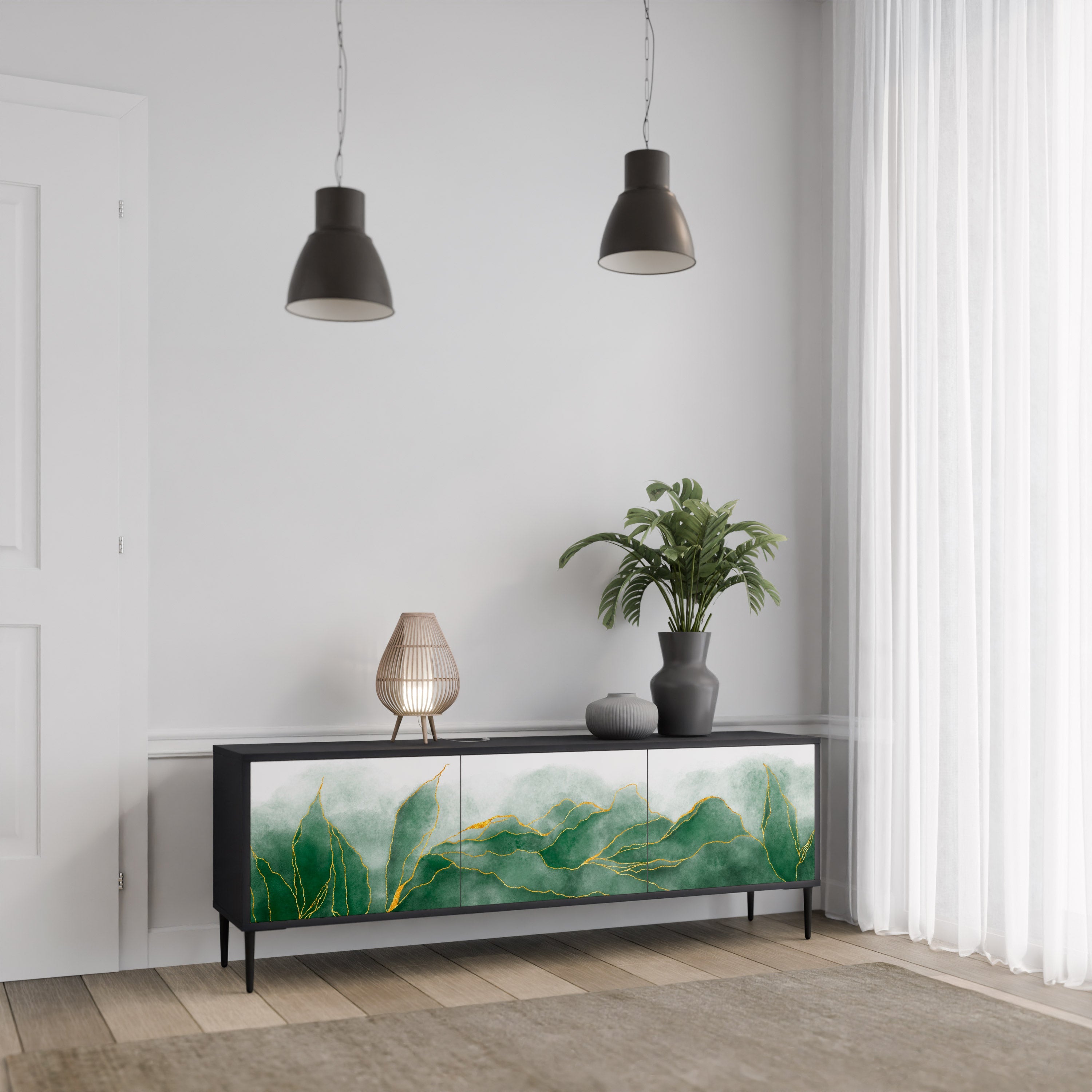 EXPENSIVE NATURE Móvel de TV com 3 Portas em Acabamento Preto