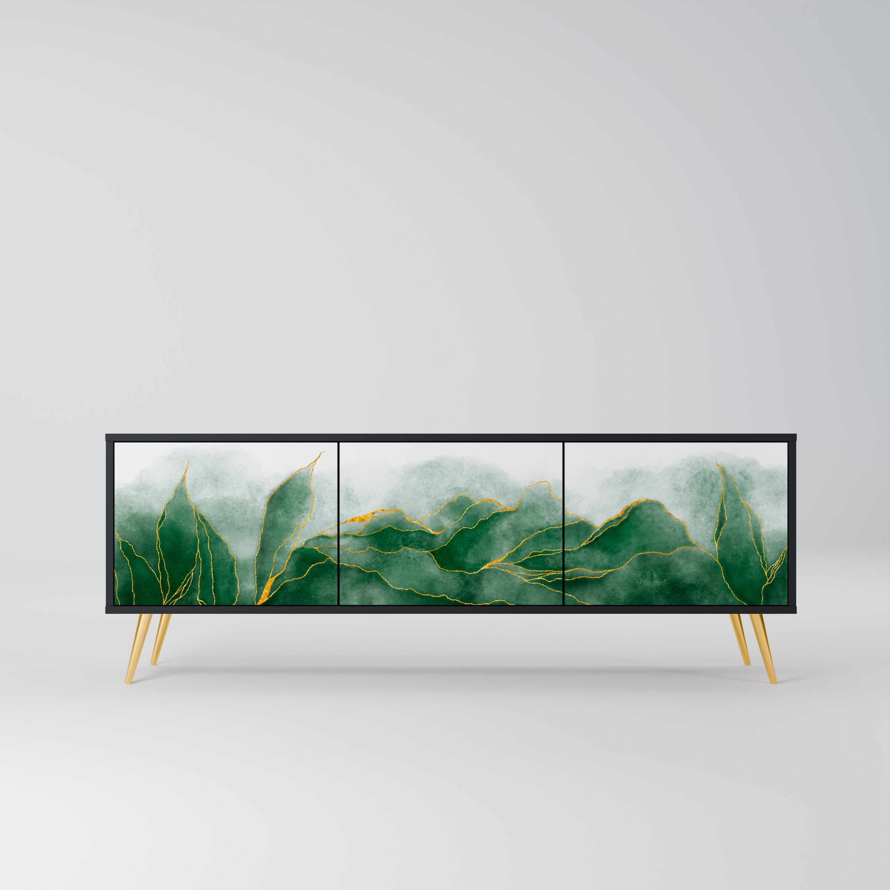 EXPENSIVE NATURE Móvel de TV com 3 Portas em Acabamento Preto