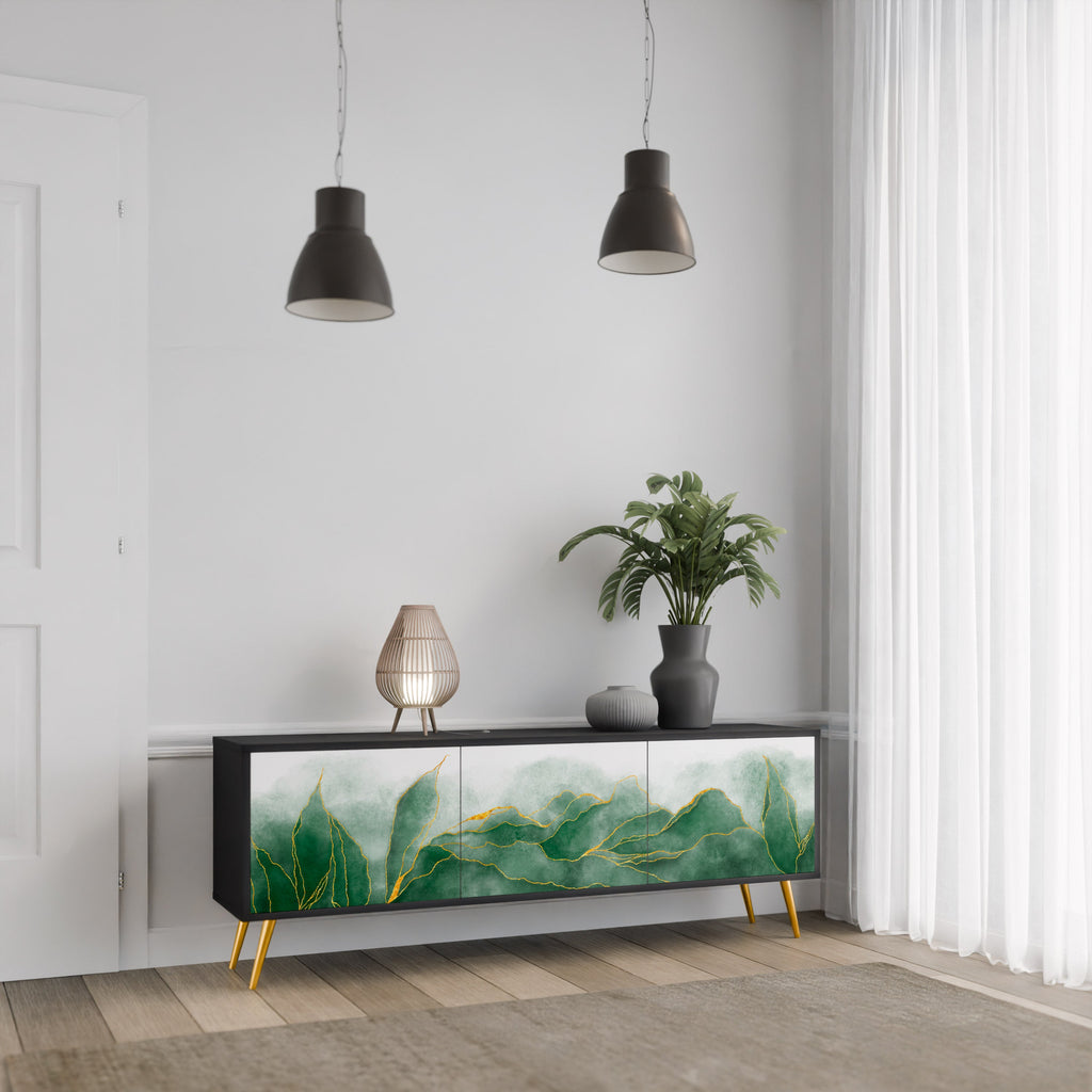 EXPENSIVE NATURE Móvel de TV com 3 Portas em Acabamento Preto