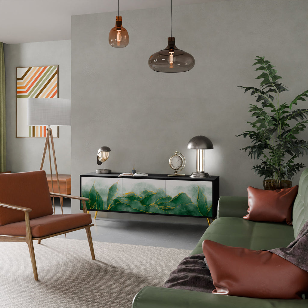 EXPENSIVE NATURE Móvel de TV com 3 Portas em Acabamento Preto