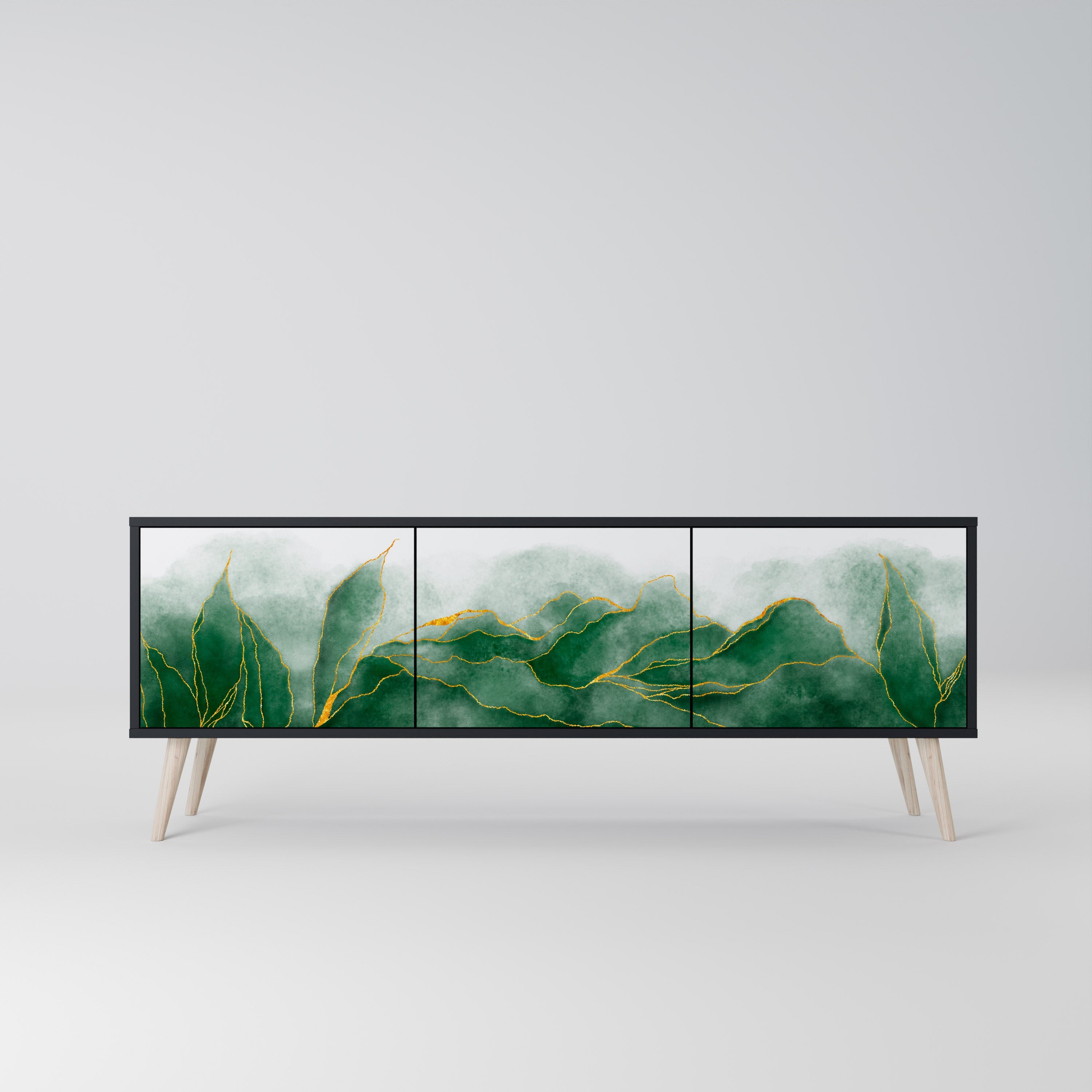 EXPENSIVE NATURE Móvel de TV com 3 Portas em Acabamento Preto