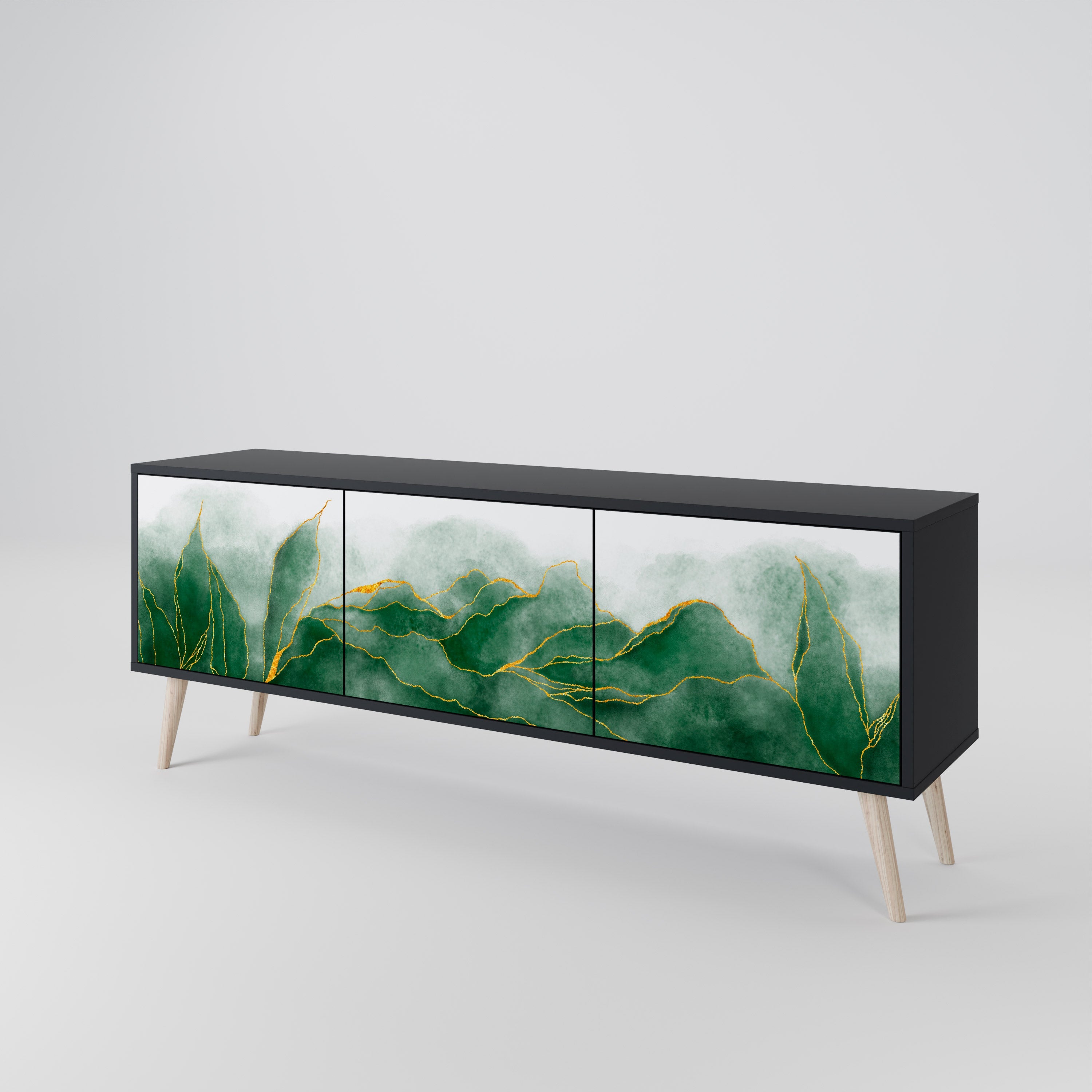 EXPENSIVE NATURE Móvel de TV com 3 Portas em Acabamento Preto