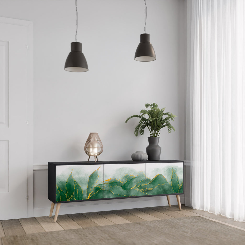 EXPENSIVE NATURE Móvel de TV com 3 Portas em Acabamento Preto