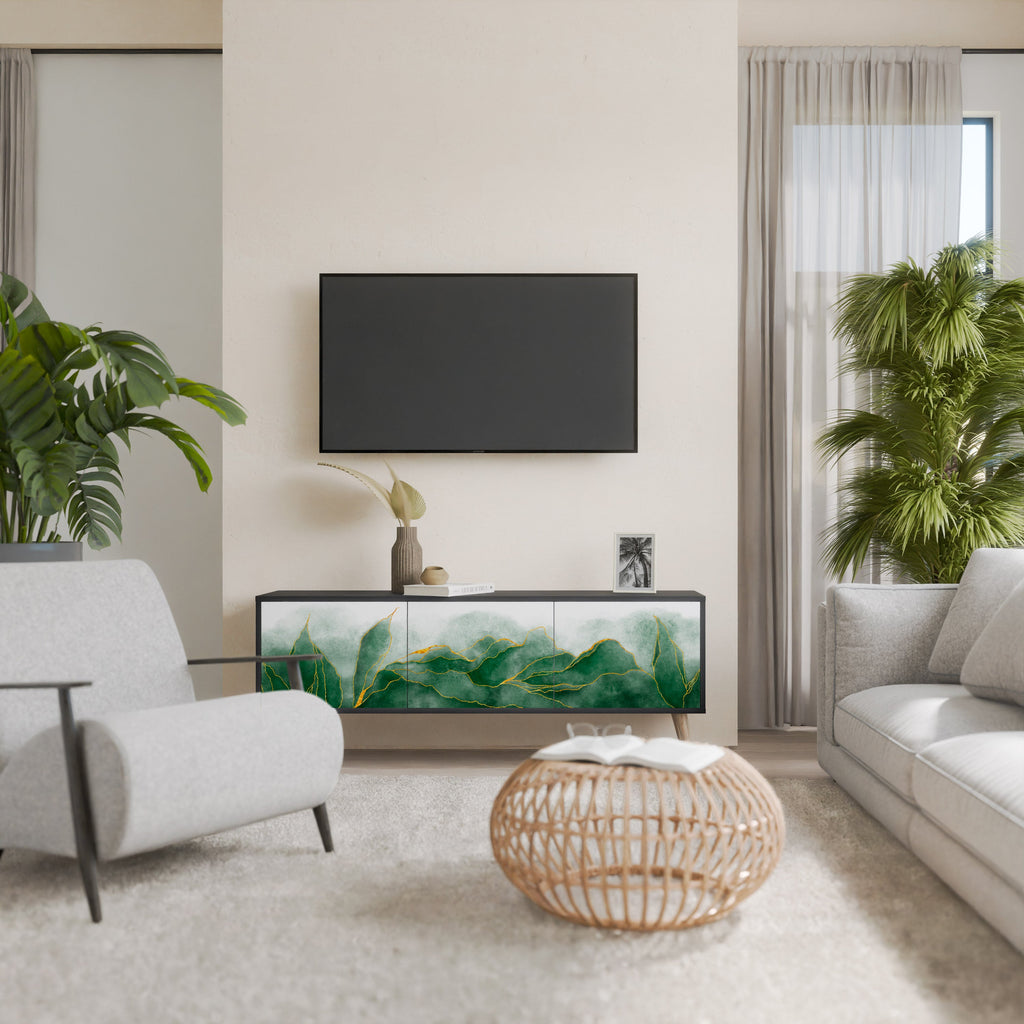 EXPENSIVE NATURE Móvel de TV com 3 Portas em Acabamento Preto