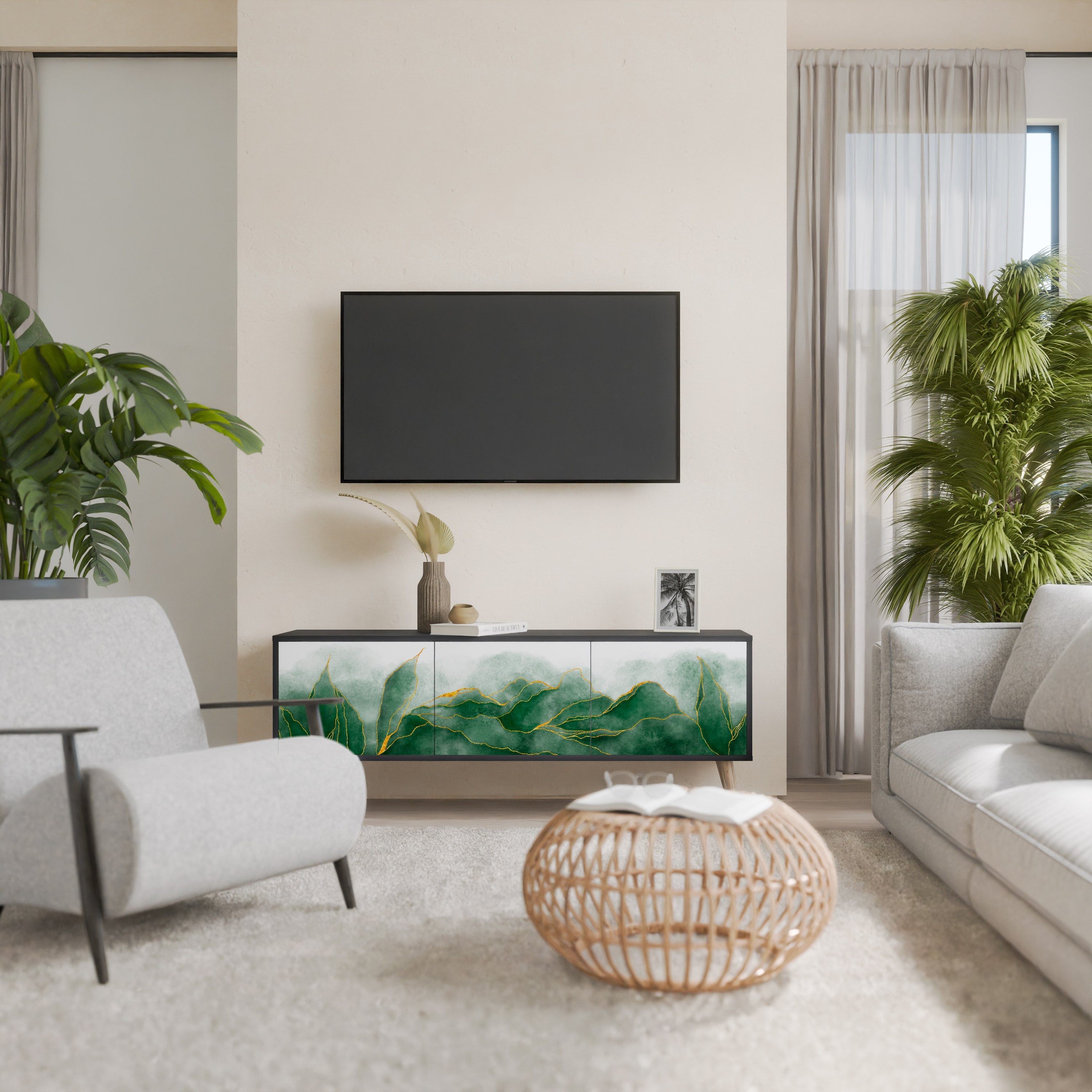 EXPENSIVE NATURE Móvel de TV com 3 Portas em Acabamento Preto