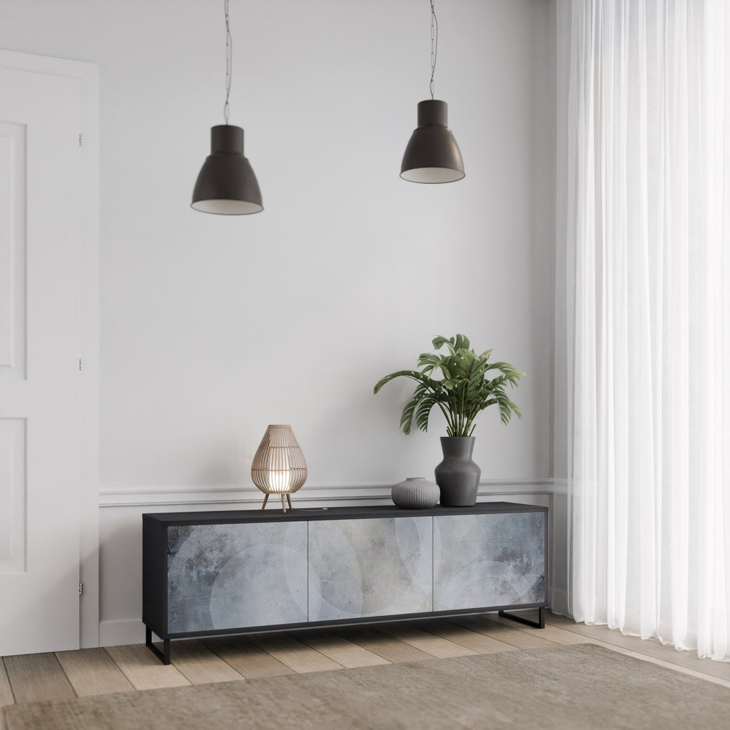 MUTED ARC Móvel de TV com 3 Portas em Acabamento Preto