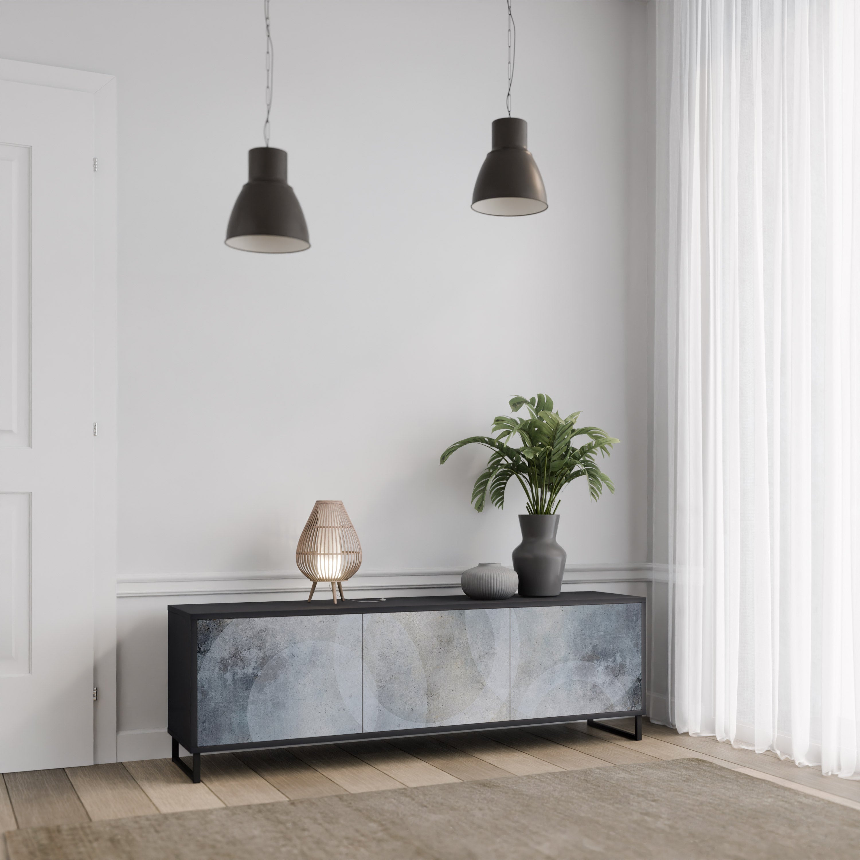 MUTED ARC Móvel de TV com 3 Portas em Acabamento Preto