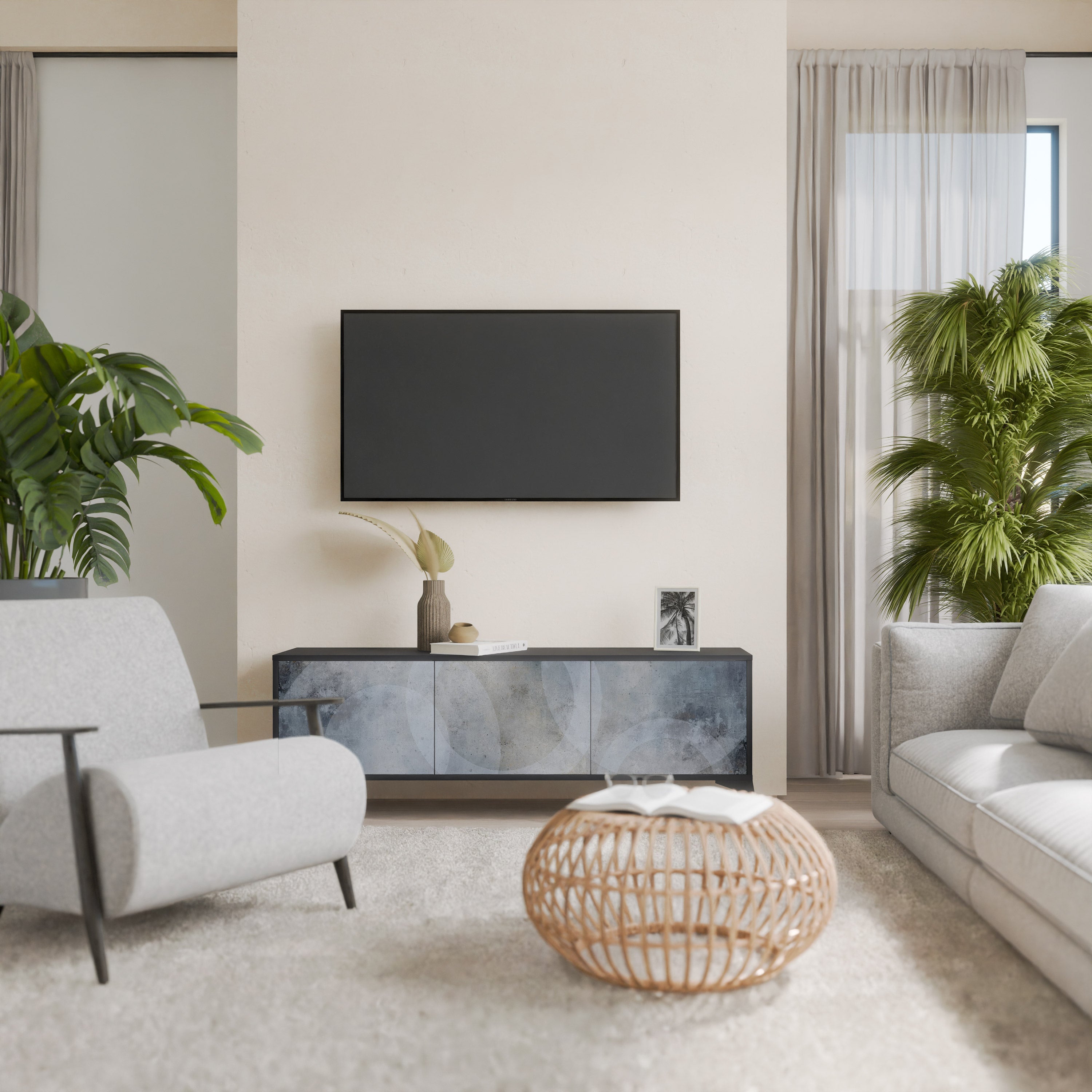 MUTED ARC Móvel de TV com 3 Portas em Acabamento Preto