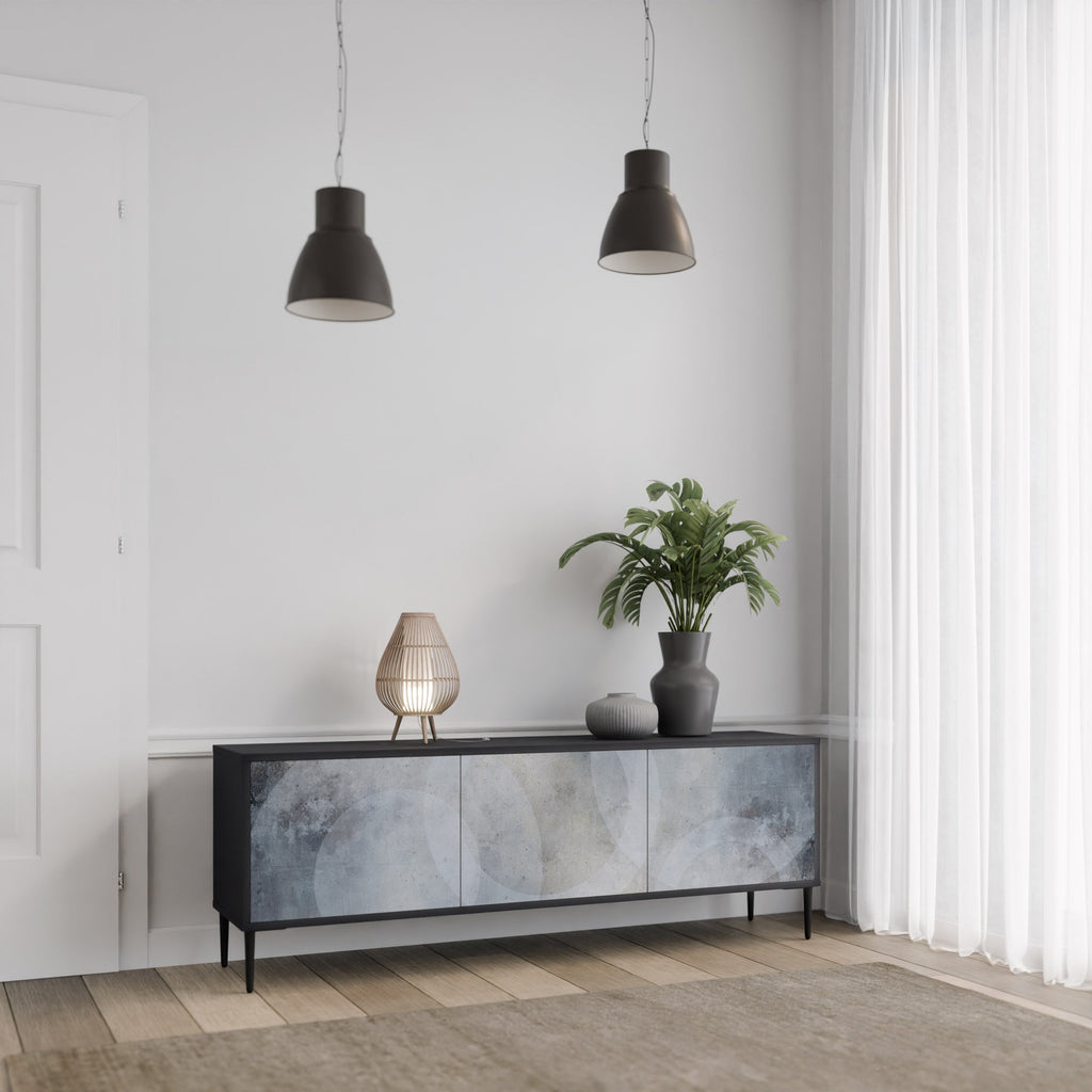 MUTED ARC Móvel de TV com 3 Portas em Acabamento Preto