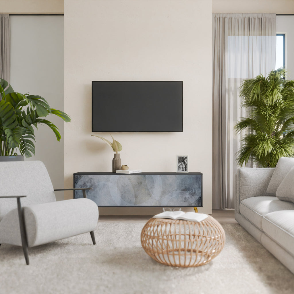 MUTED ARC Móvel de TV com 3 Portas em Acabamento Preto