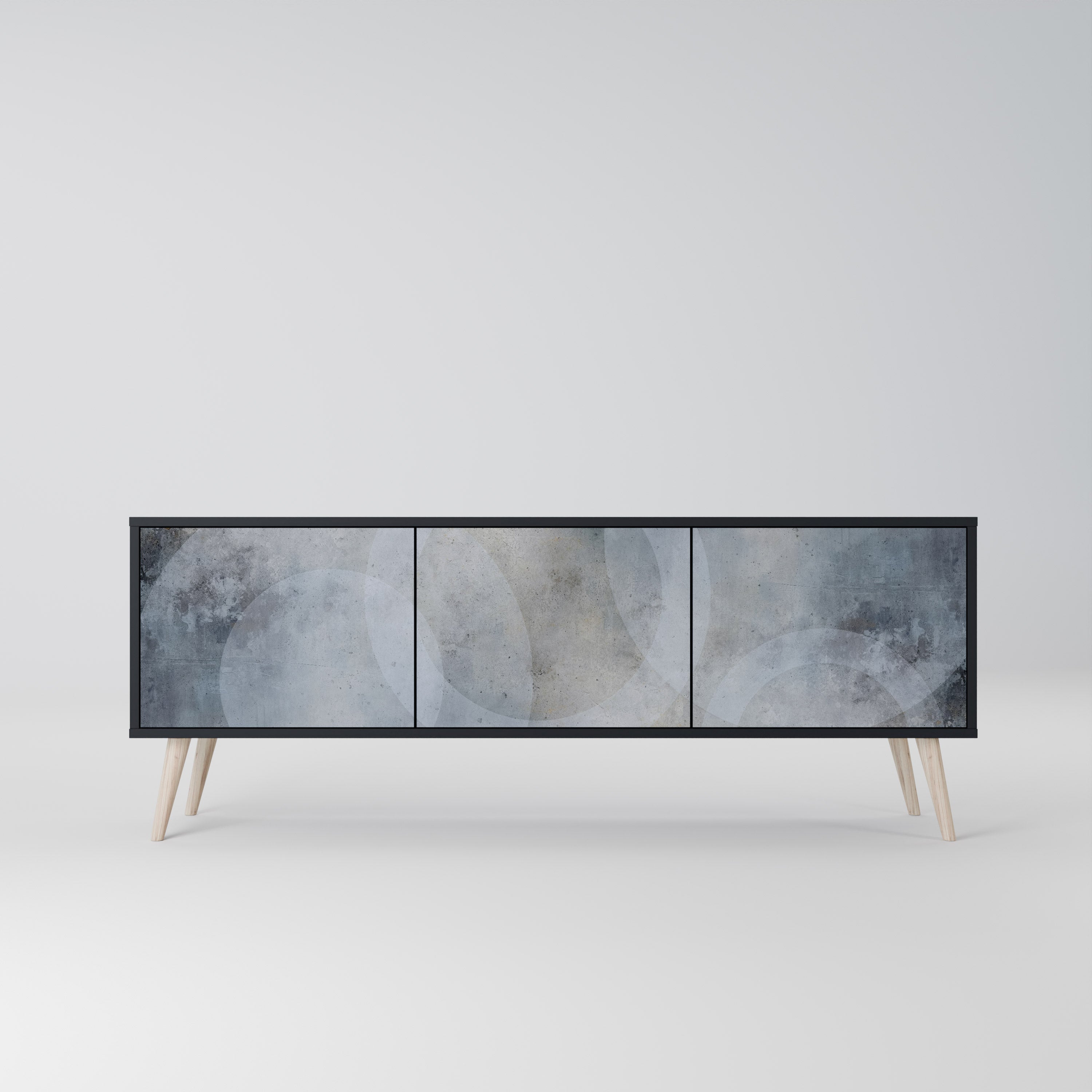 MUTED ARC Móvel de TV com 3 Portas em Acabamento Preto